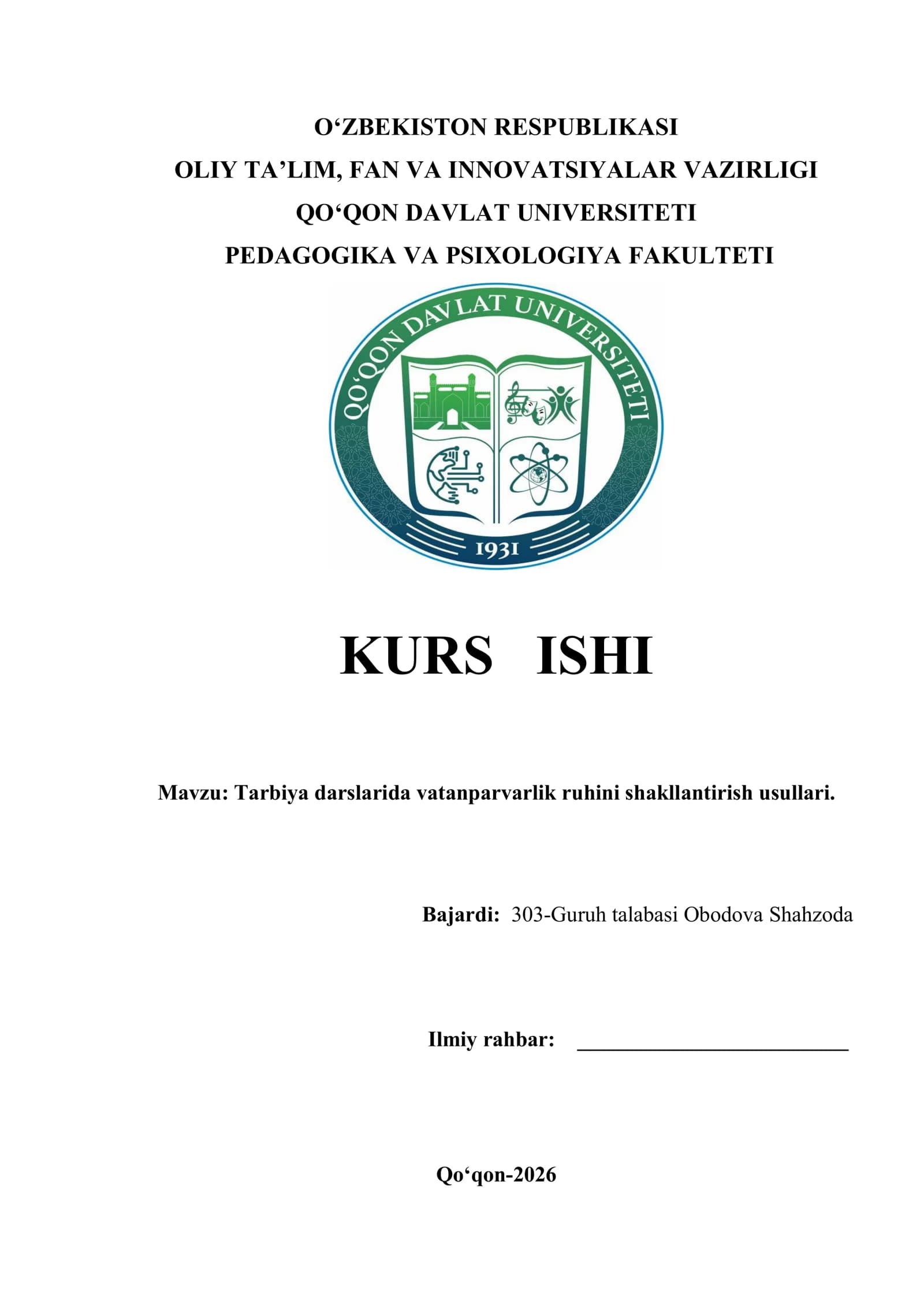 Tarbiya darslarida vatanparvarlik ruhini shakllantirish usullari