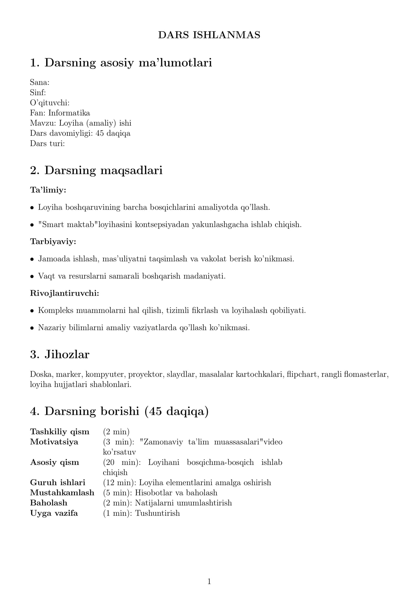 Loyiha (amaliy) ishi "Smart maktab"