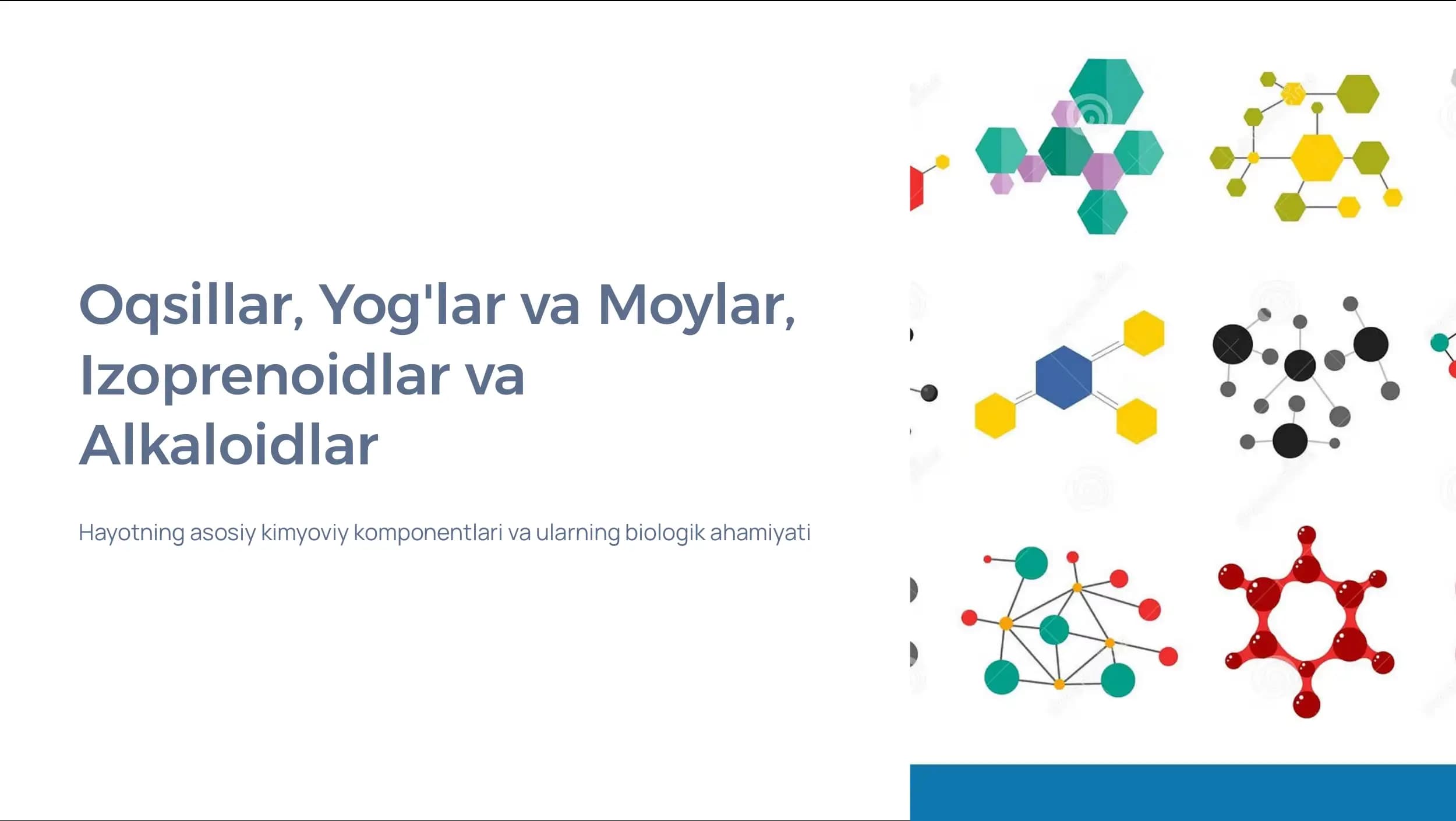 Oqsillar, Yog'lar va Moylar, 
Izoprenoidlar va 
Alkaloidlar