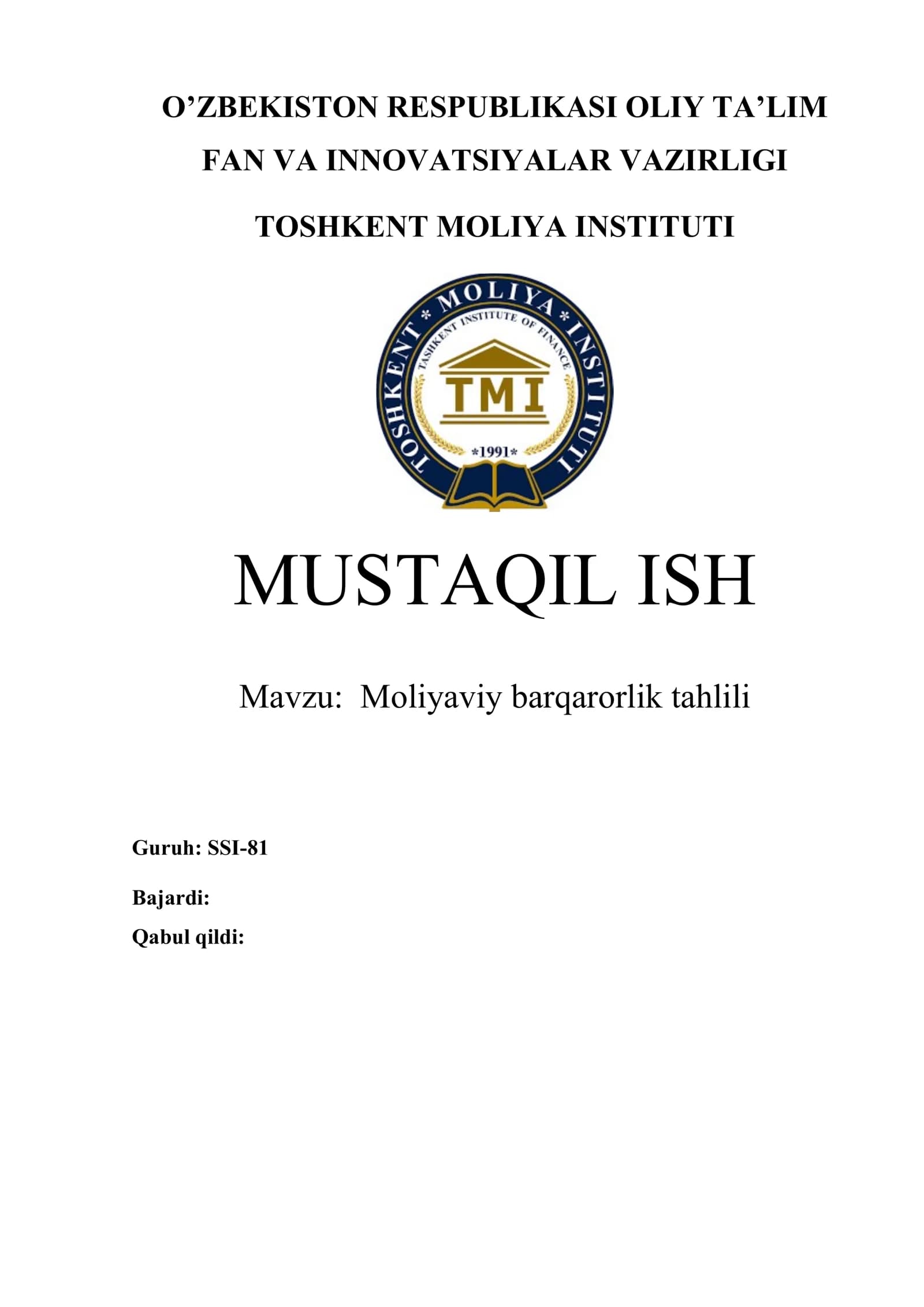 Moliyaviy barqarorlik tahlili