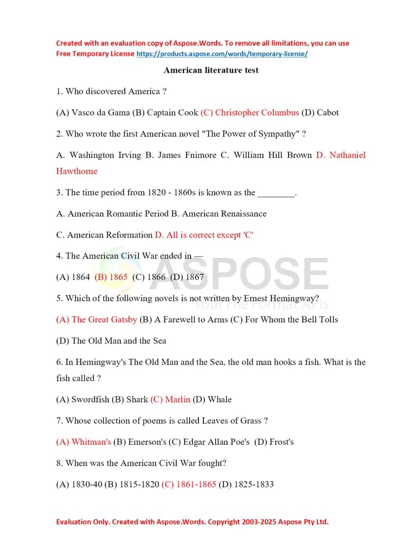 American Literature Test