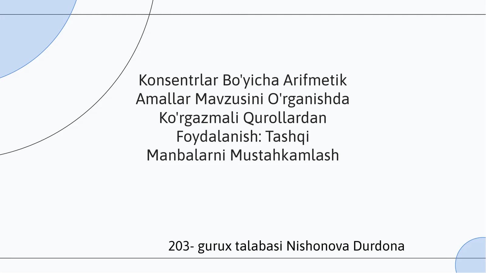 Konsentrlar Bo'yicha Arifmetik Amallar Mavzusini O'rganishda