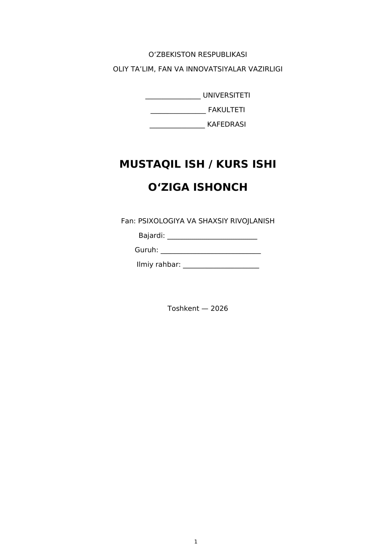 O‘ziga ishonch