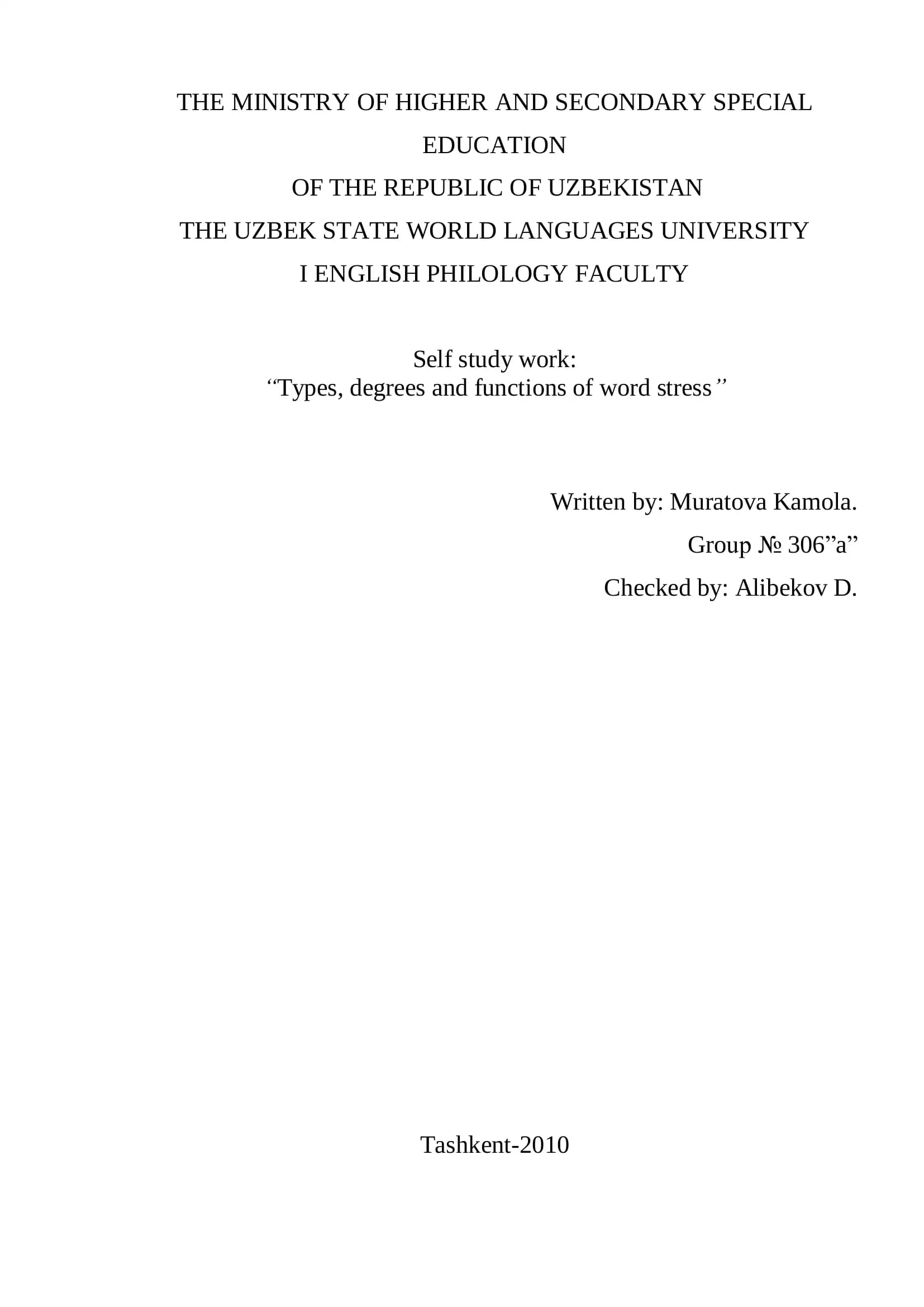 Types, degrees and functions of word stress