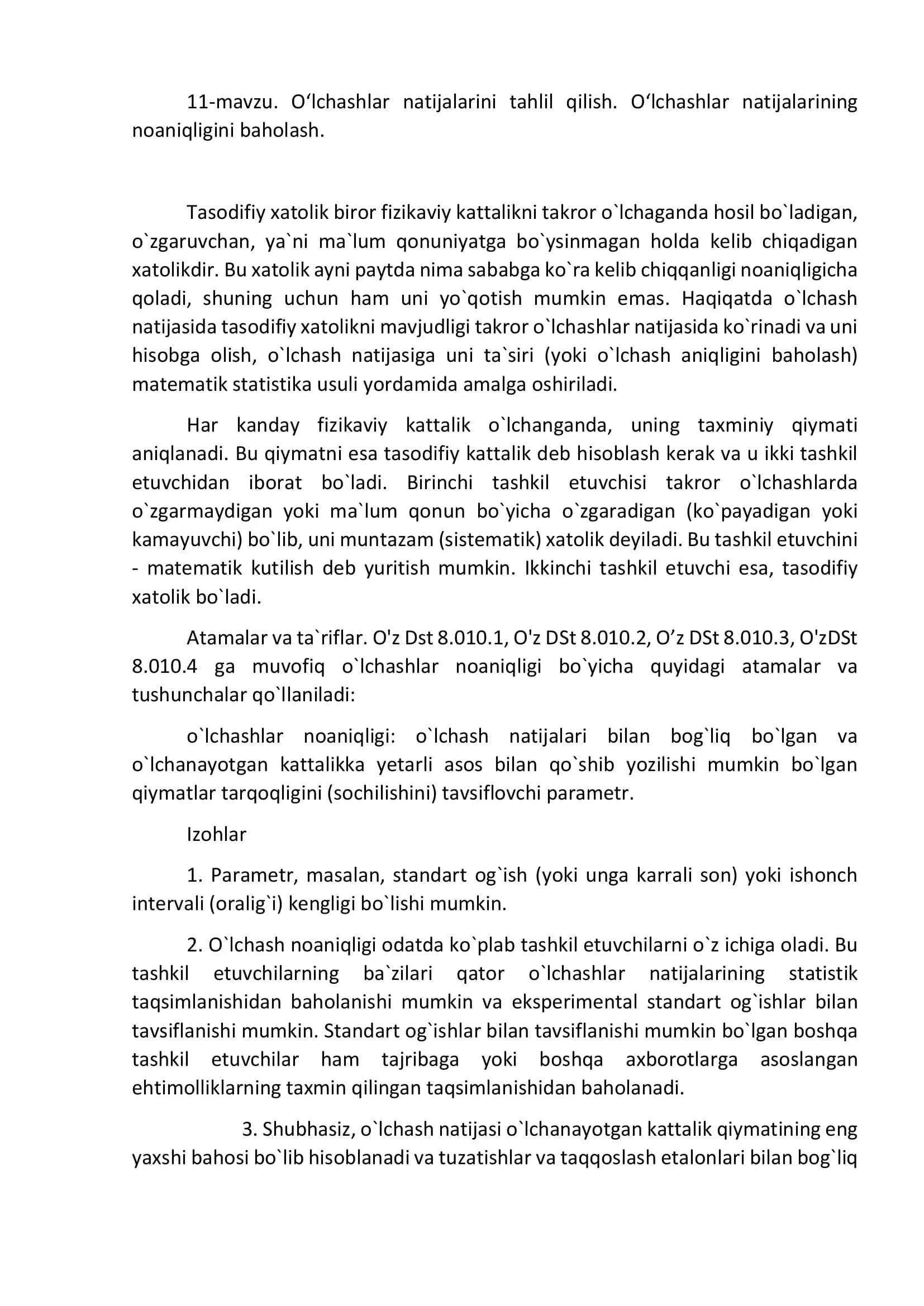 O`lchashlar Natijalarini Tahlil Qilish