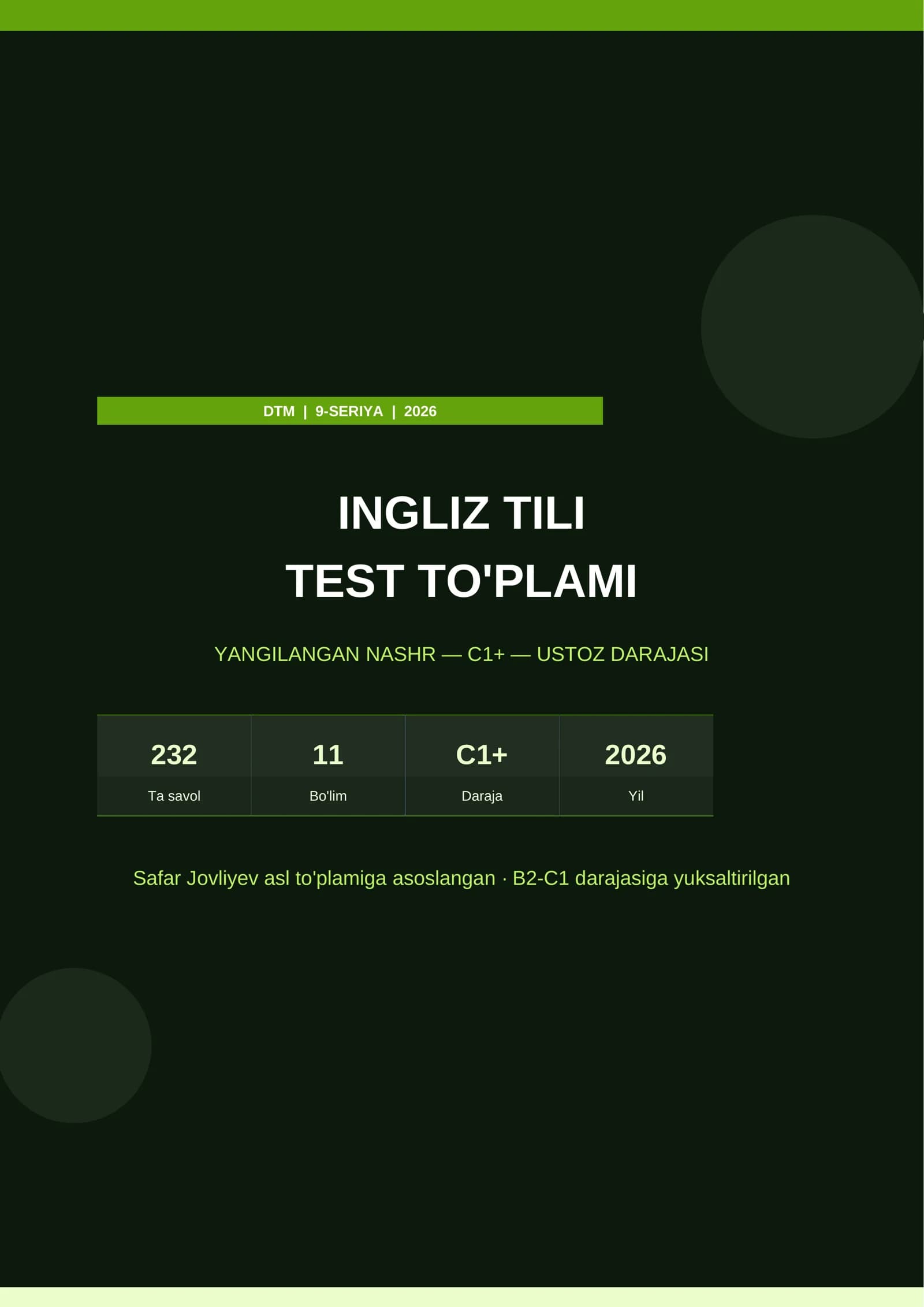 DTM INGLIZ TILI — 9-SERIYA | C1+ — Ustoz Darajasi | 2026