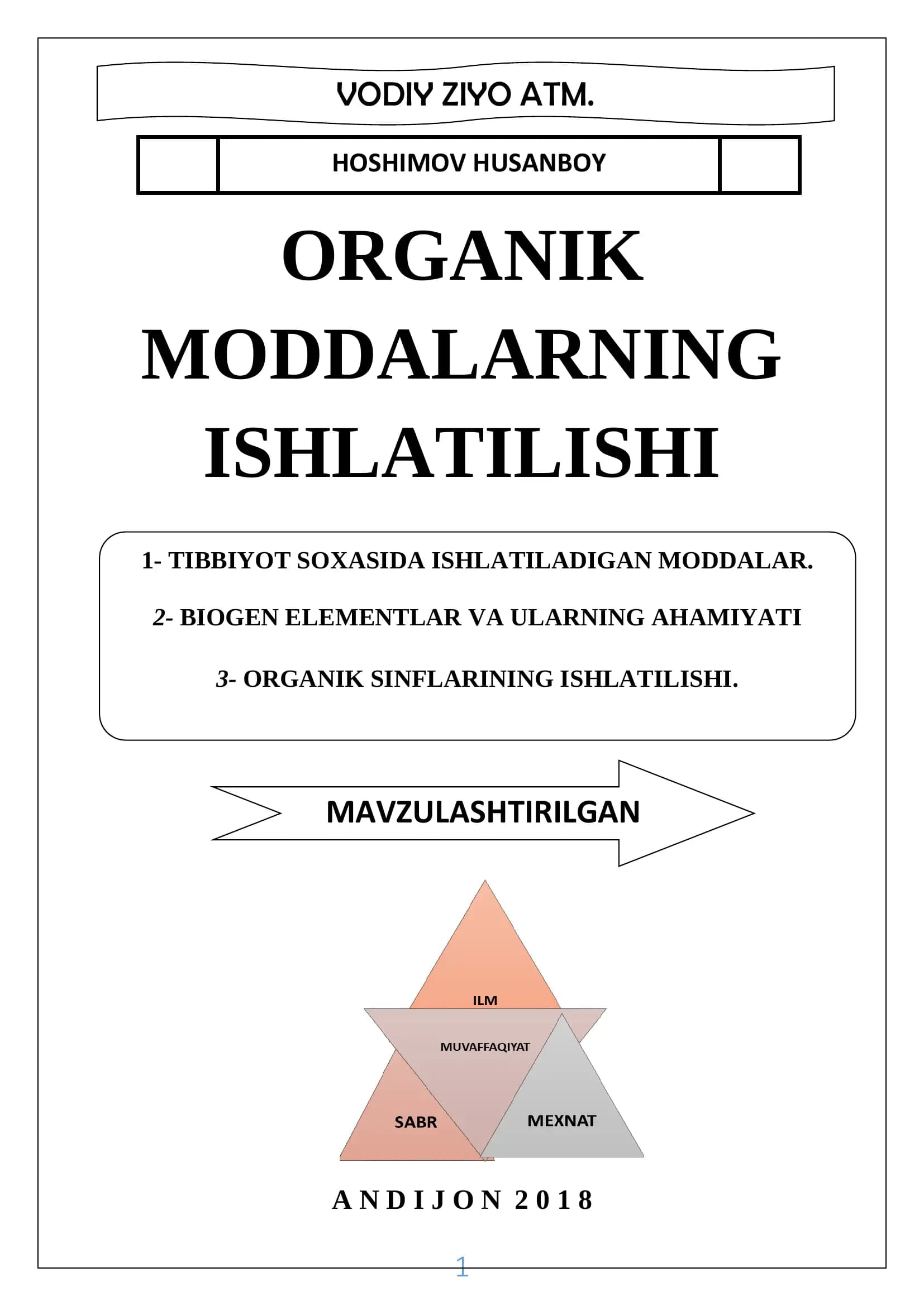 ORGANIK MODDALARNING ISHLATILISHI ANDIJON 2018
