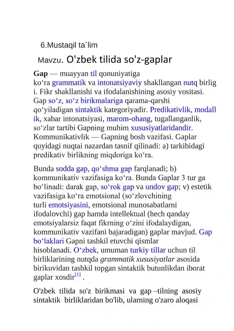 O'zbek tilida so'z-gaplar