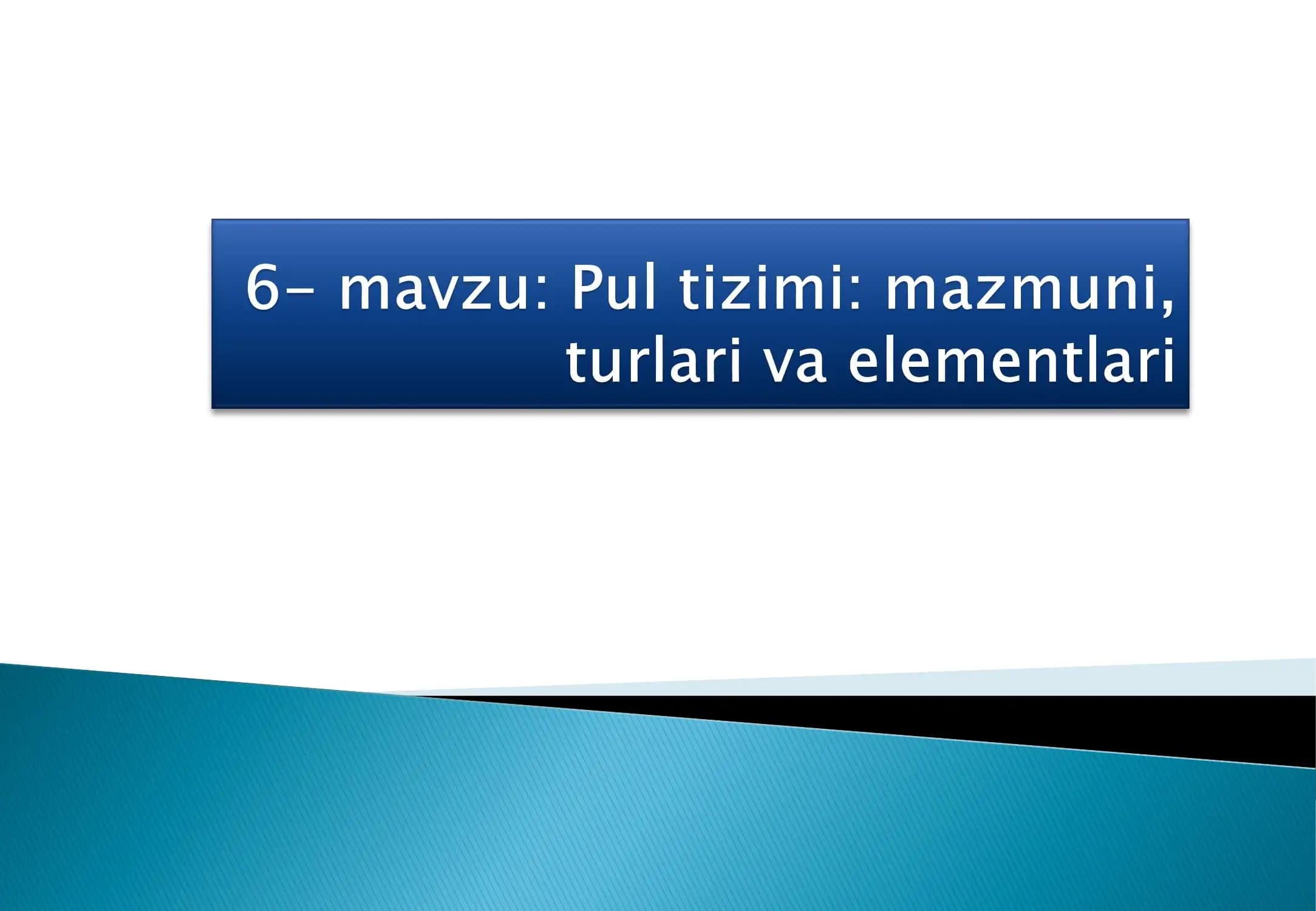 Pul tizimi mazmuni, turlari va elementlari