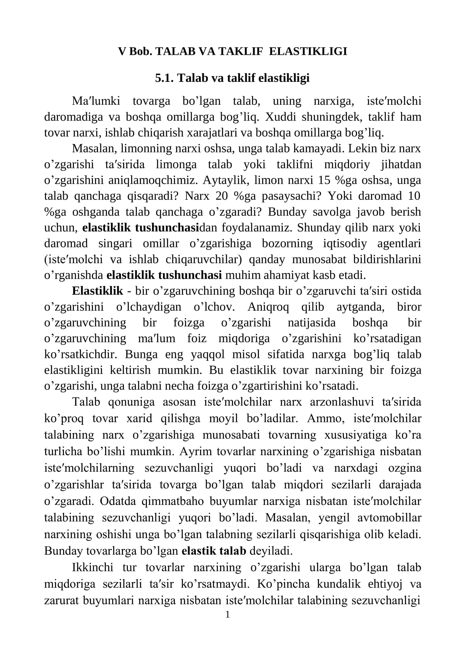 Talab va taklif elastikligi