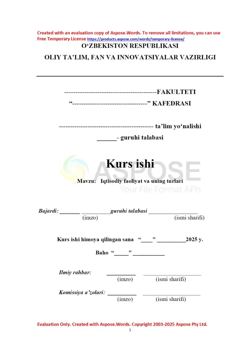 Iqtisodiy faoliyat va uning turlari
