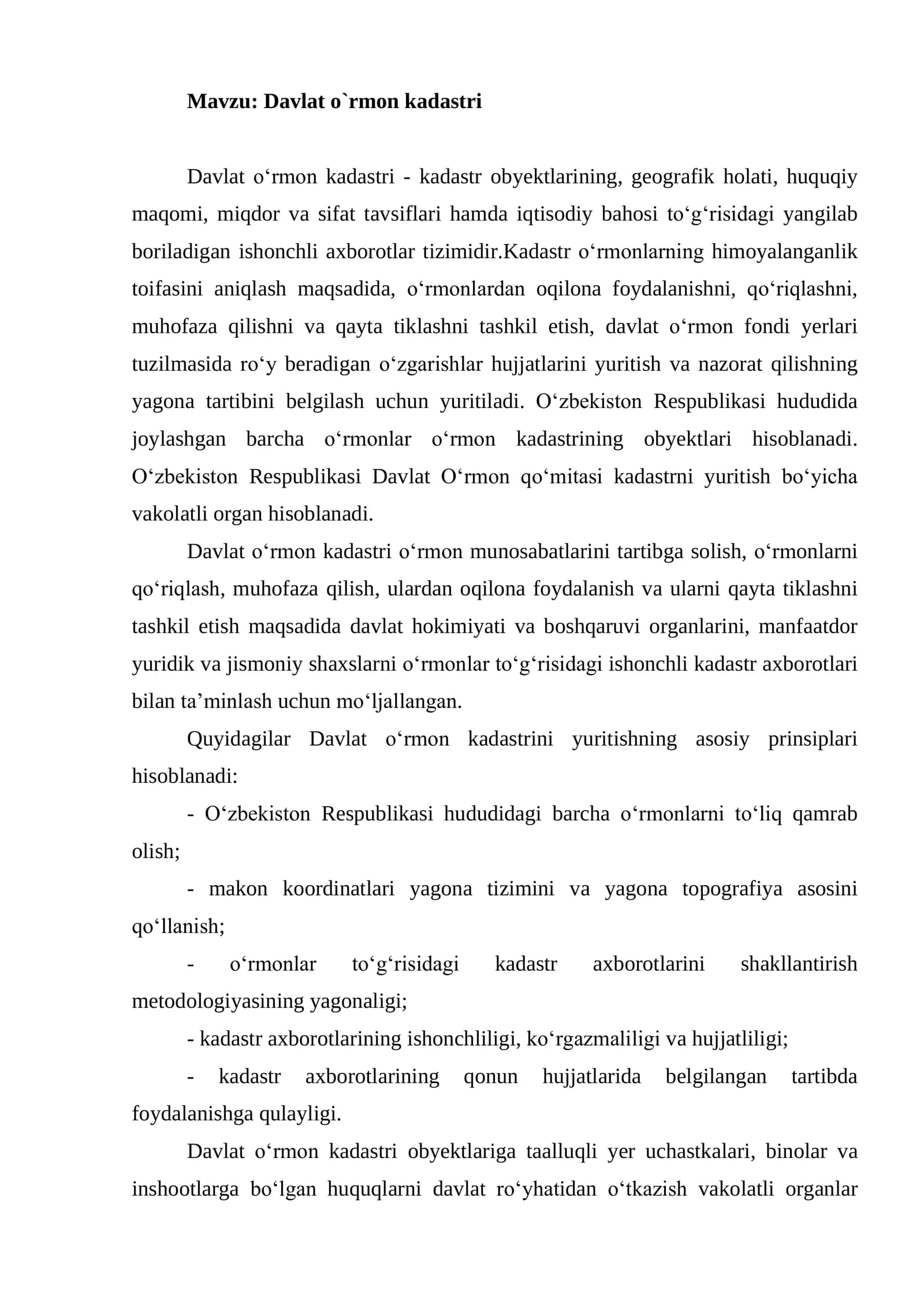 Davlat o`rmon kadastri