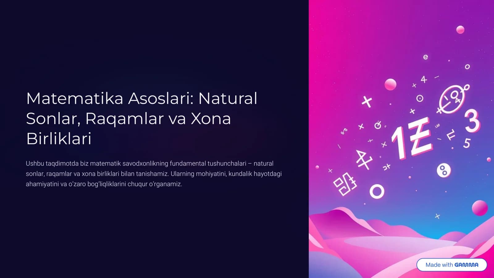 Matematika Asoslari: Natural Sonlar, Raqamlar va Xona
