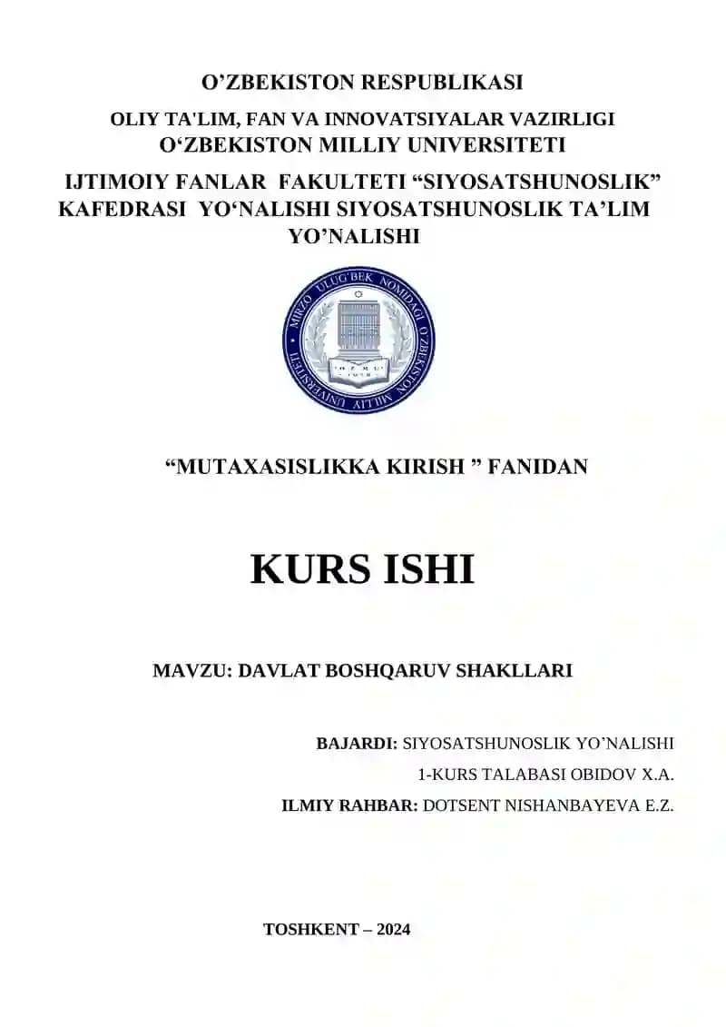 DAVLAT BOSHQARUV SHAKLLARI