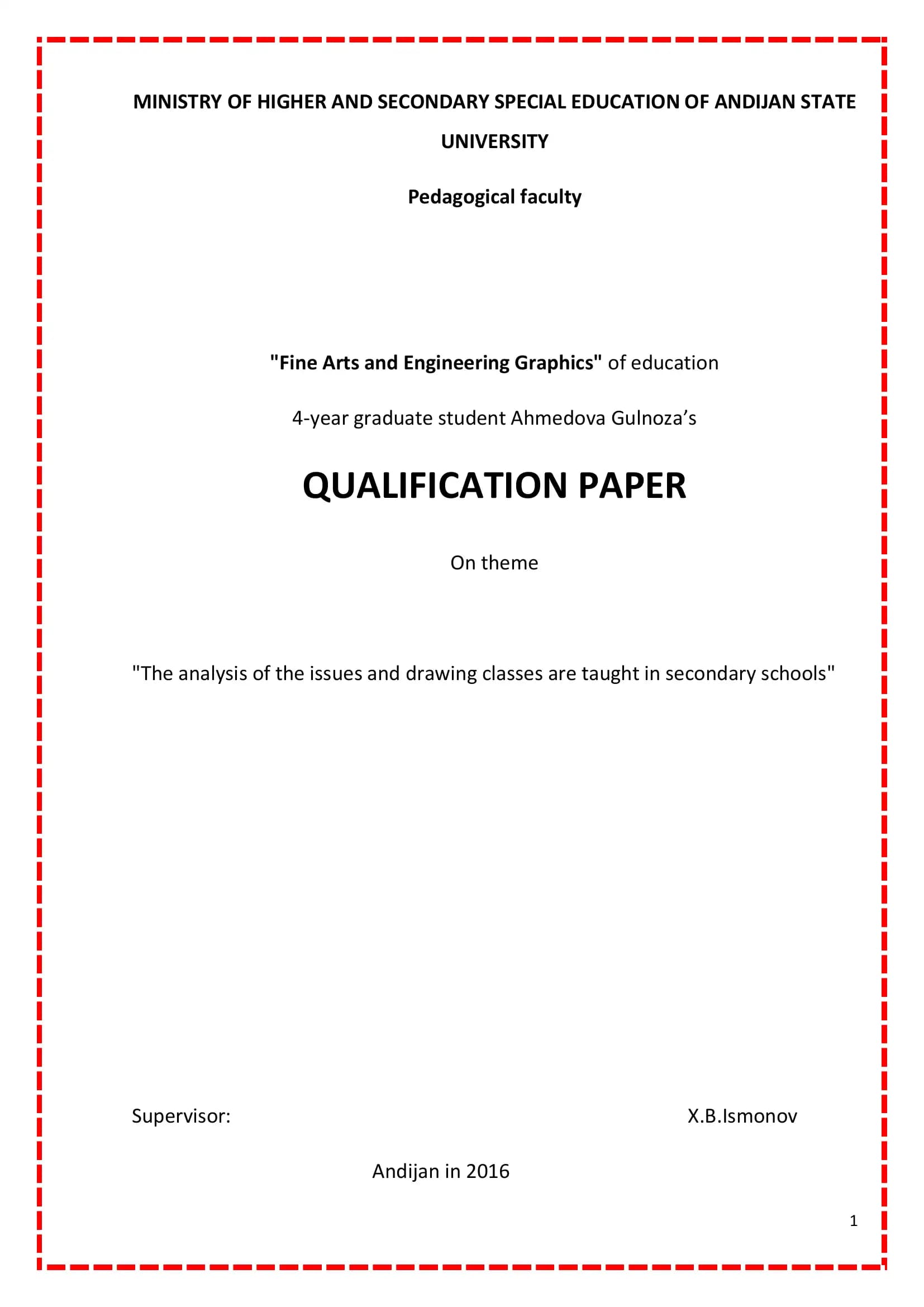 QUALIFICATION PAPER "The analysis of the issues and drawing classes are taught in secondary schools"