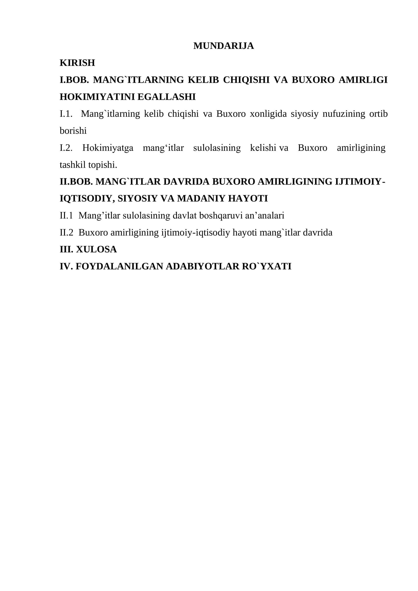 Mang`itlarning hokimiyat tepasiga kelishi