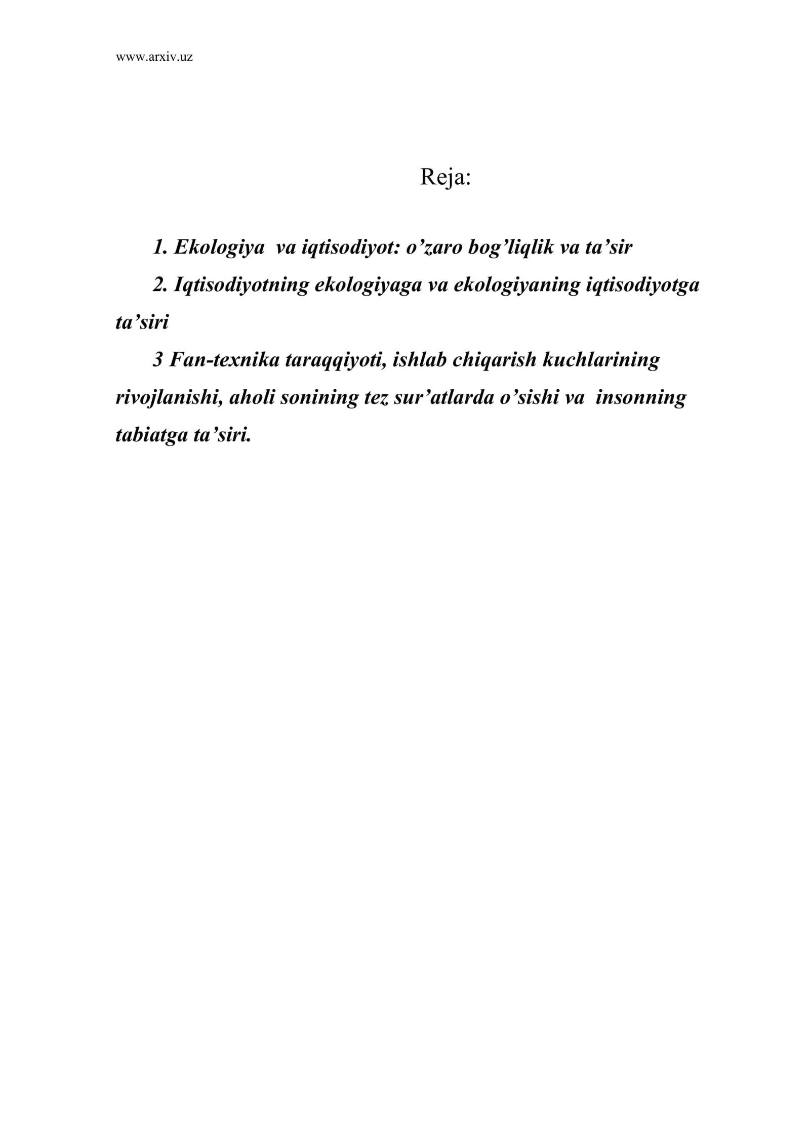Ekologiya va iqtisodiyot