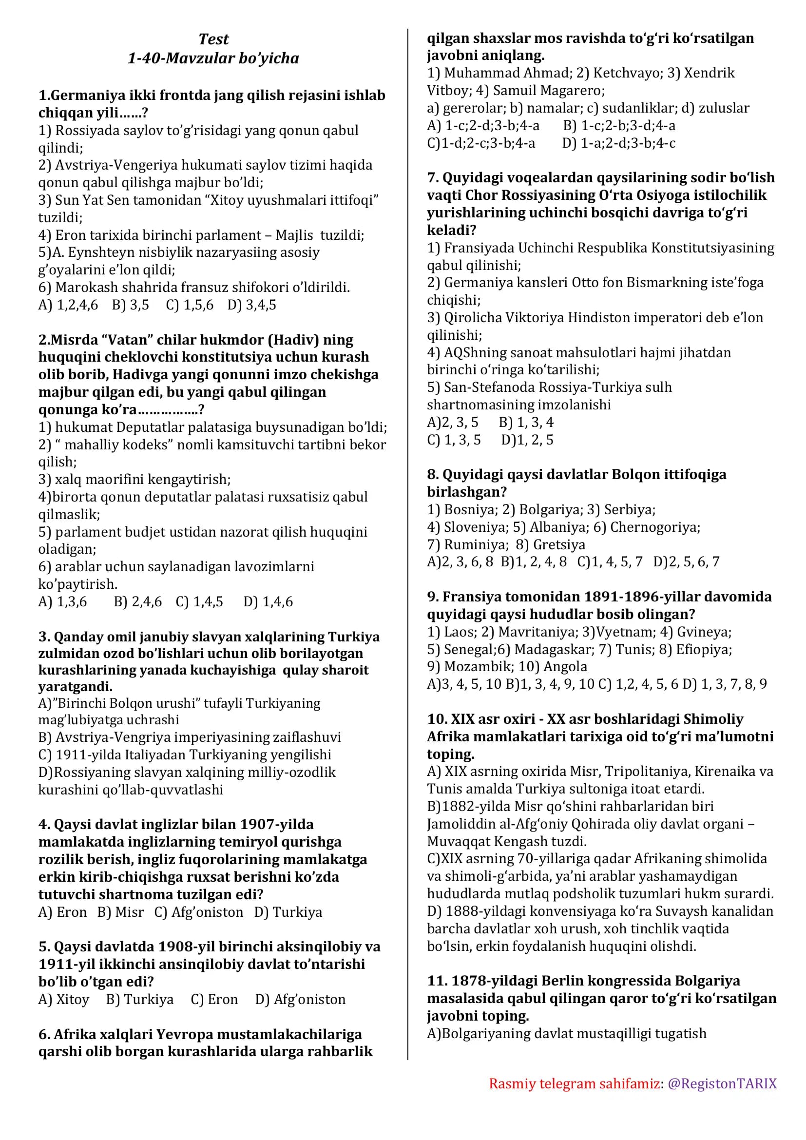 Mavzu: Test 1-40
