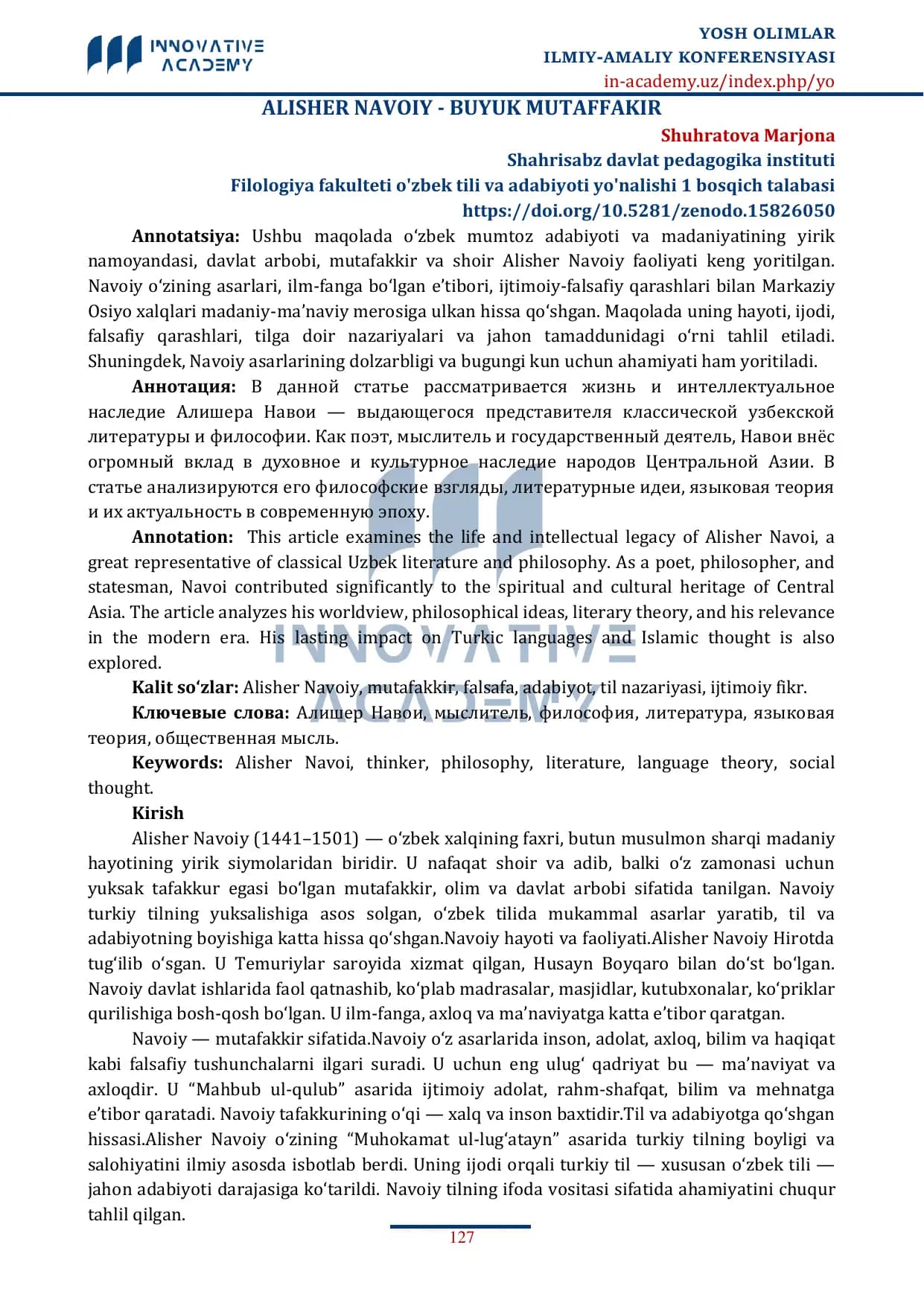 Alisher Navoiy buyuk mutaffakir