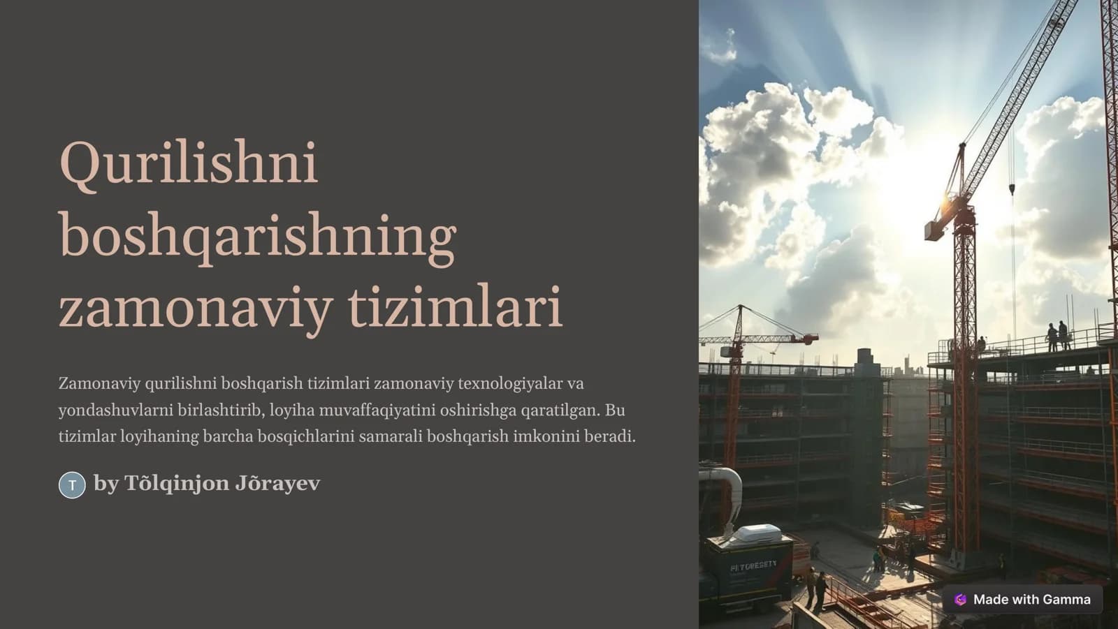 Qurilishni boshqarishning zamonaviy tizimlari