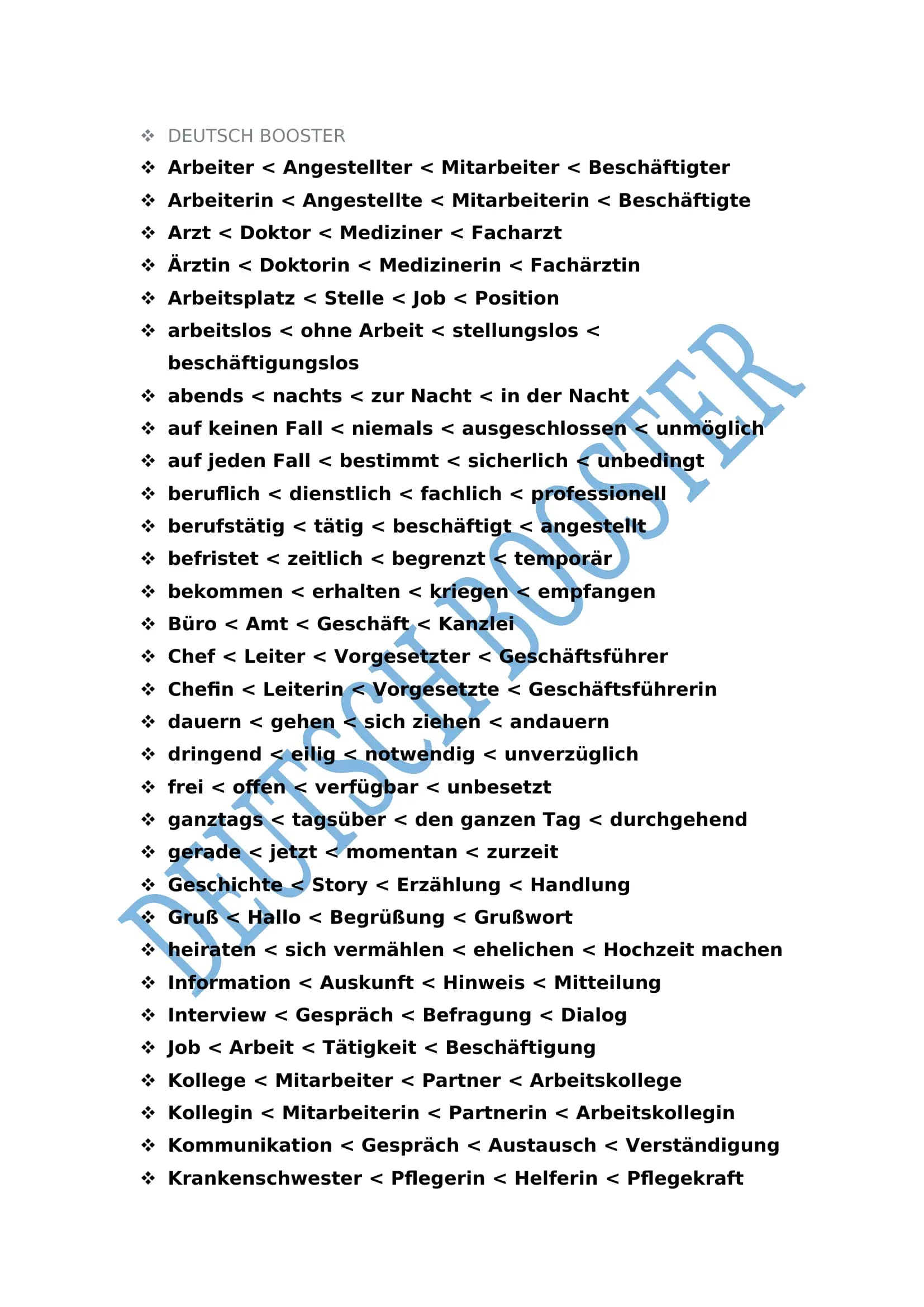 Nemis tilida hamma Sinonimlar