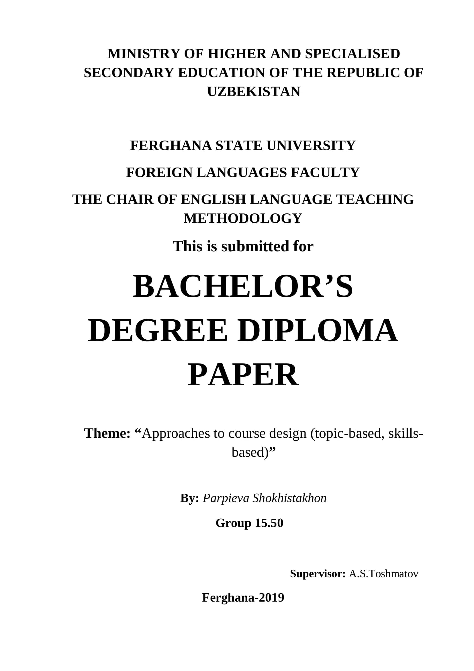 Course design approaches at Ferghana State University