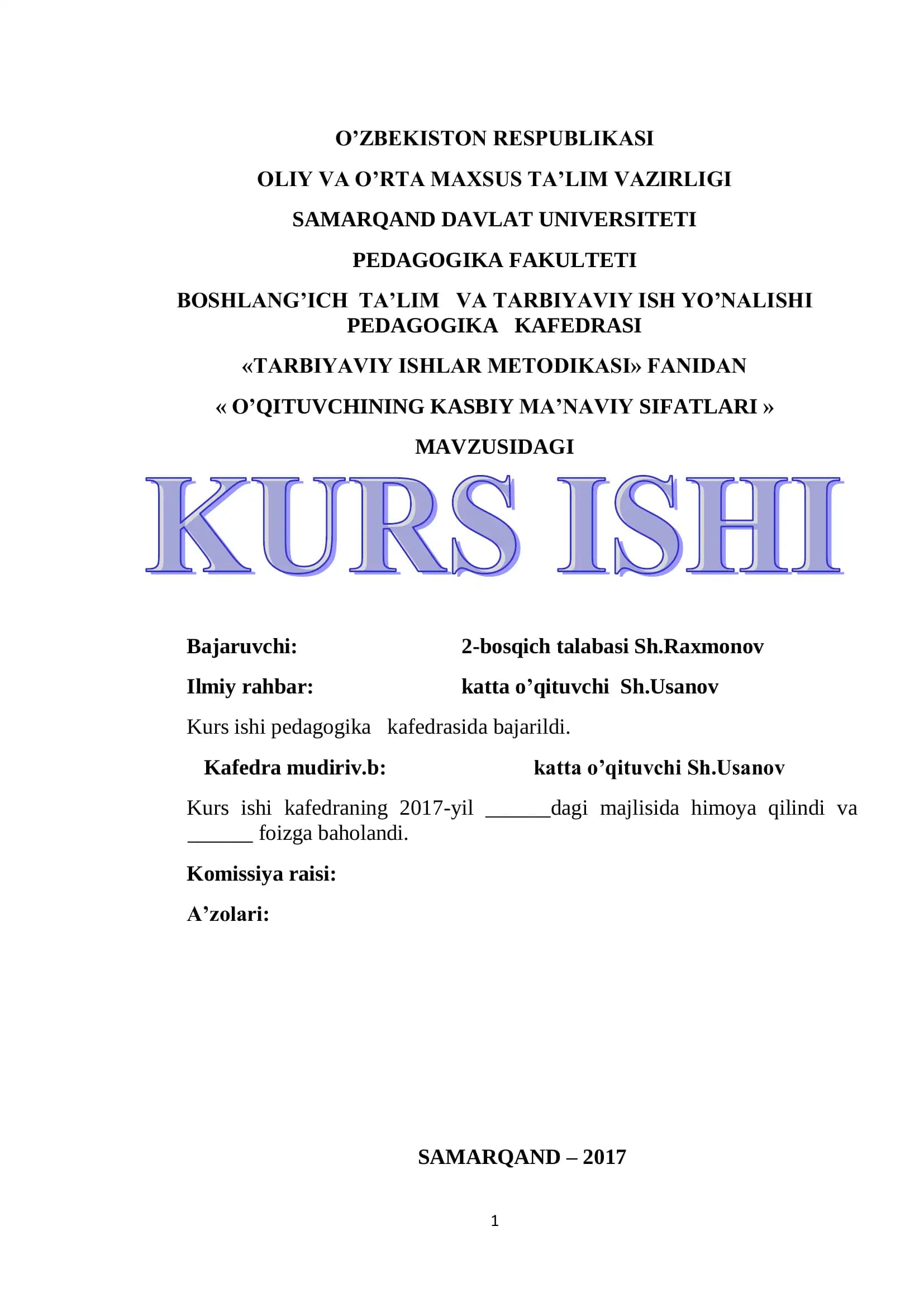 O’QITUVCHINING KASBIY MA’NAVIY SIFATLARI
