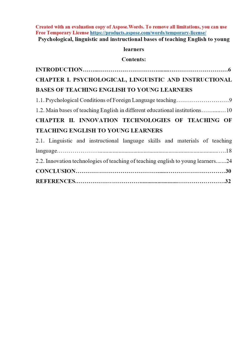 Psychological, linguistic and instructional bases of teaching English to young learners