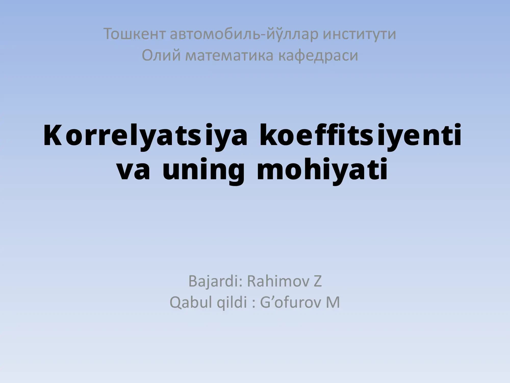 Korrelyatsiya koeffitsiyenti va uning mohiyati