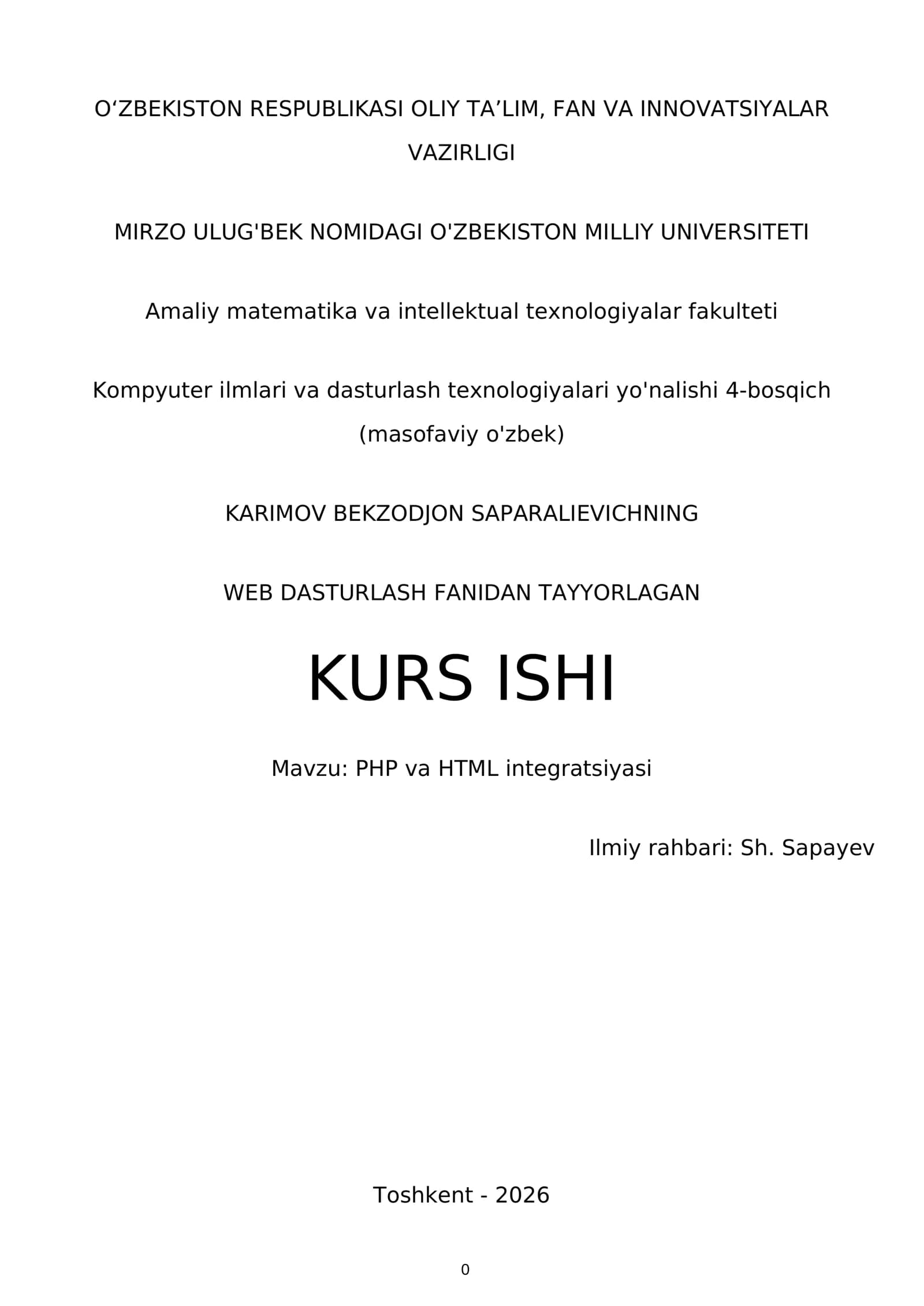 PHP va HTML integratsiyasi