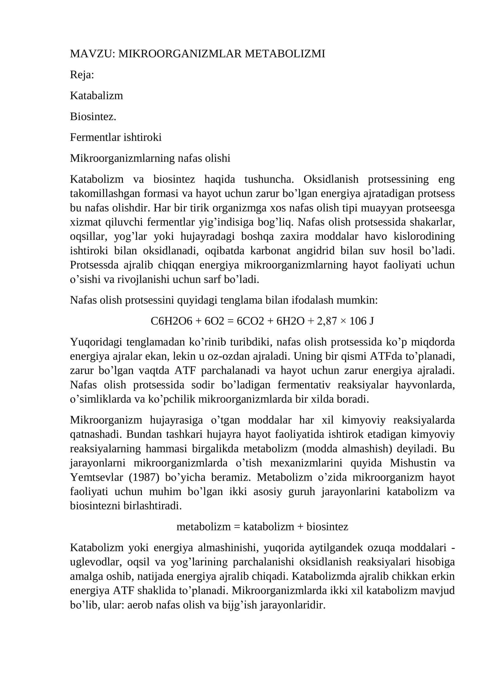 MIKROORGANIZMLAR METABOLIZMI