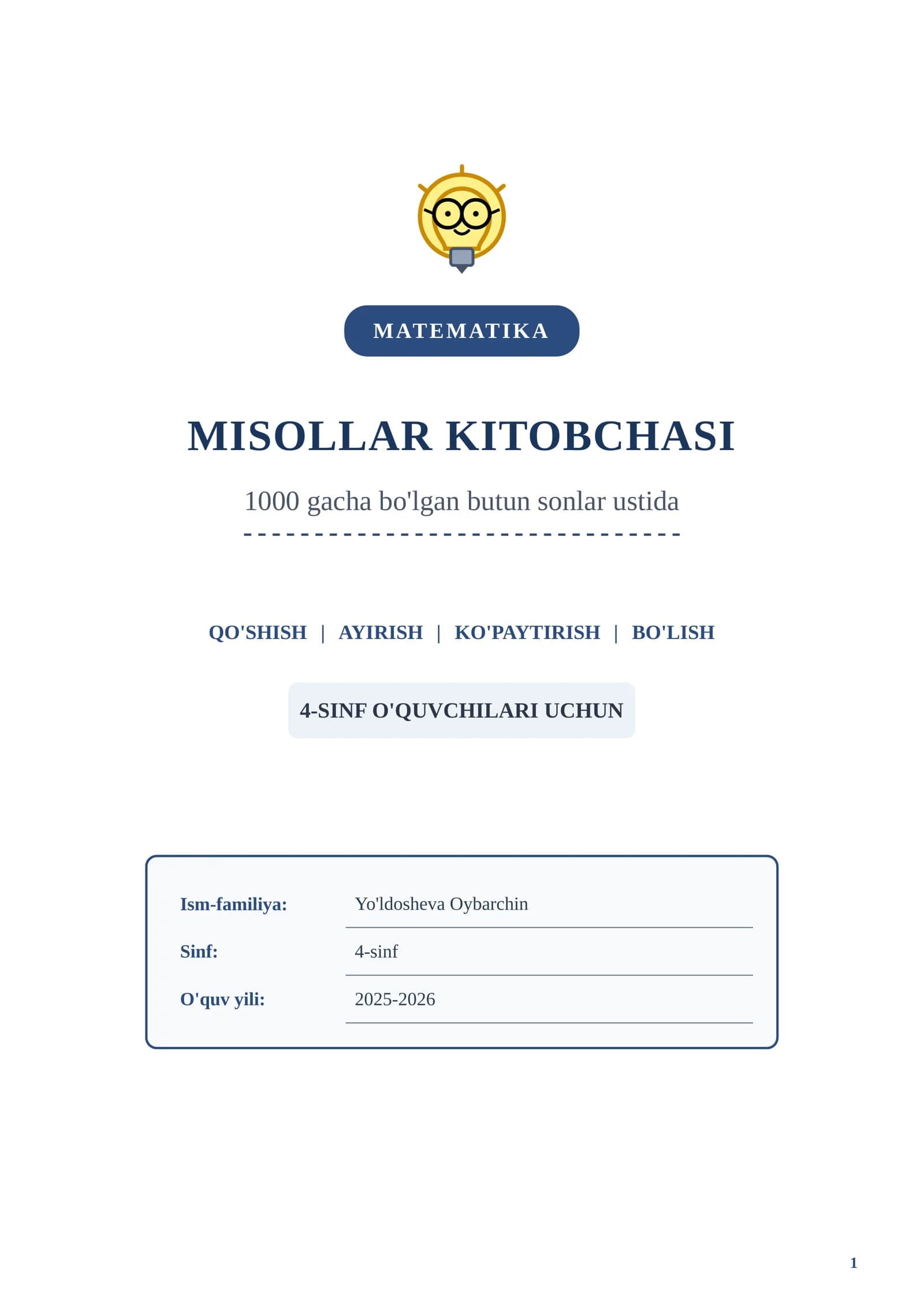 MATMATIKA MISOLLAR KITOBCHASI
