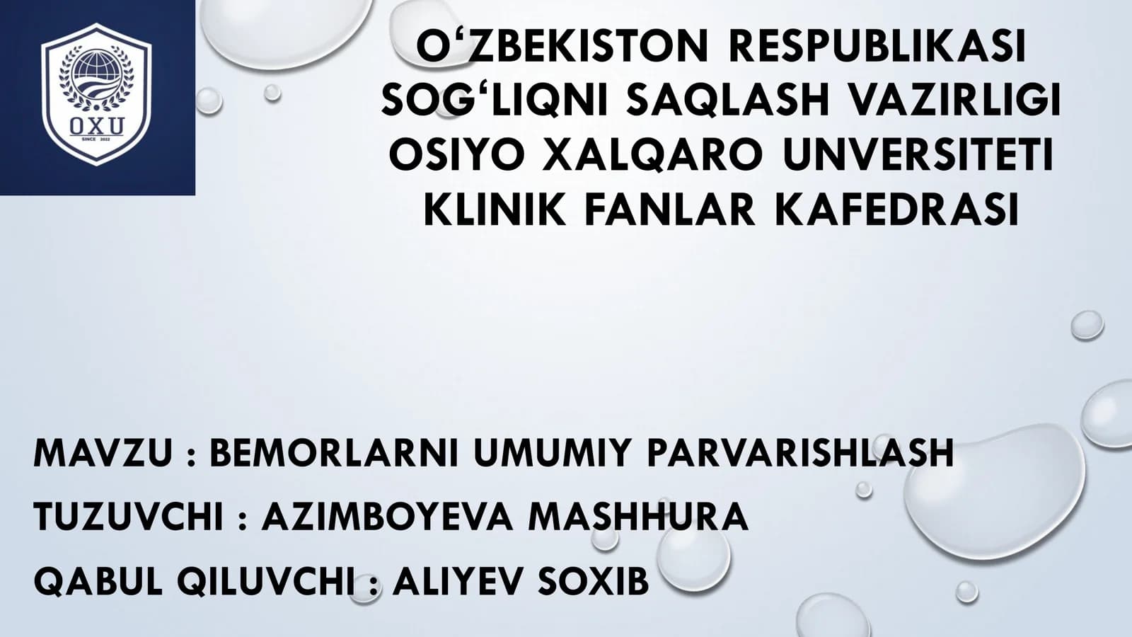 Bemorlarni umumiy parvarishlash