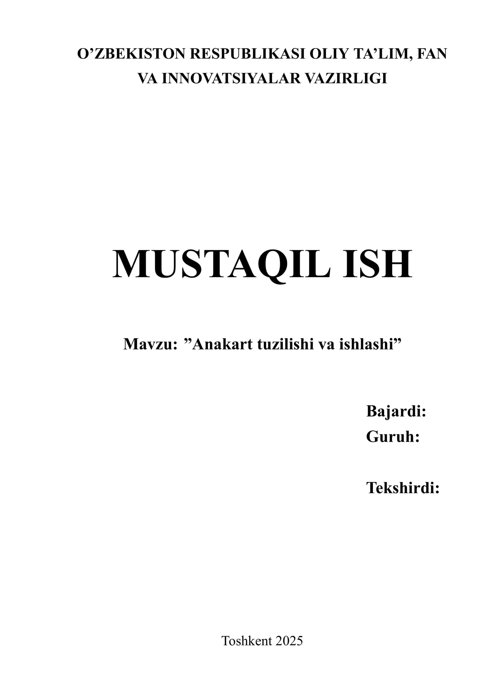 Anakart tuzilishi va ishlashi