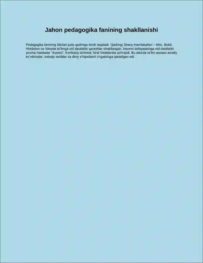 Jahon pedagogika fanining shakllanishi