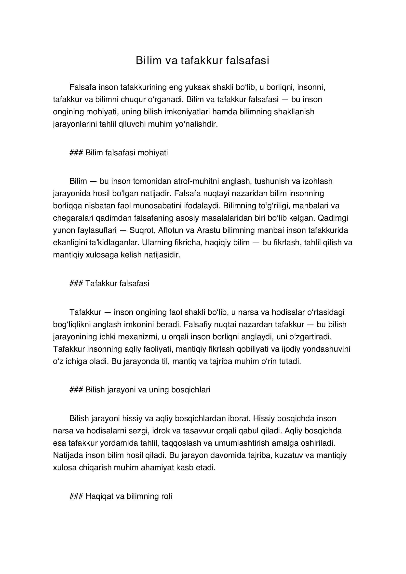 bilim va tafakkur falsafasi