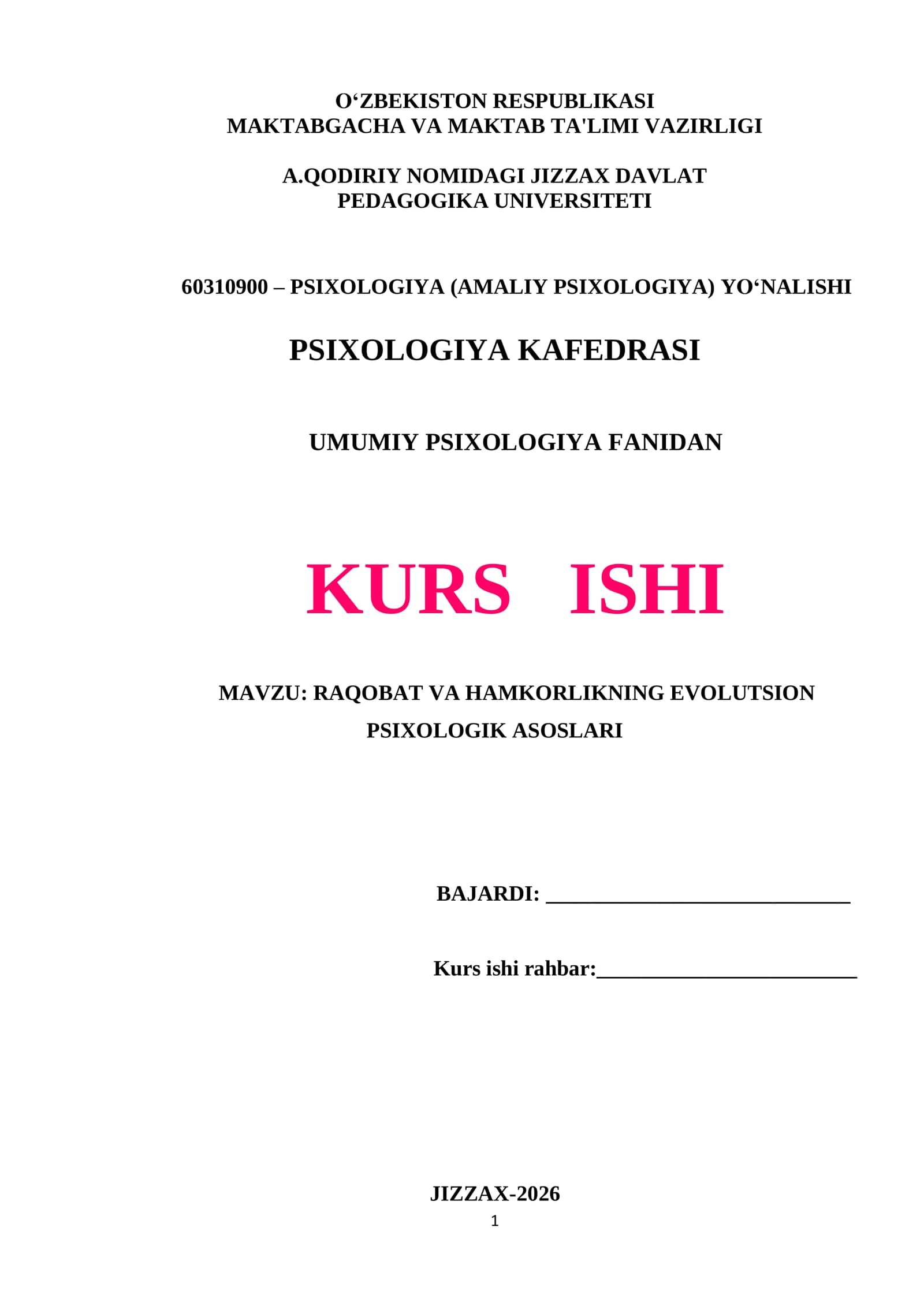 RAQOBAT VA HAMKORLIKNING EVOLUTSION PSIXOLOGIK ASOSLARI