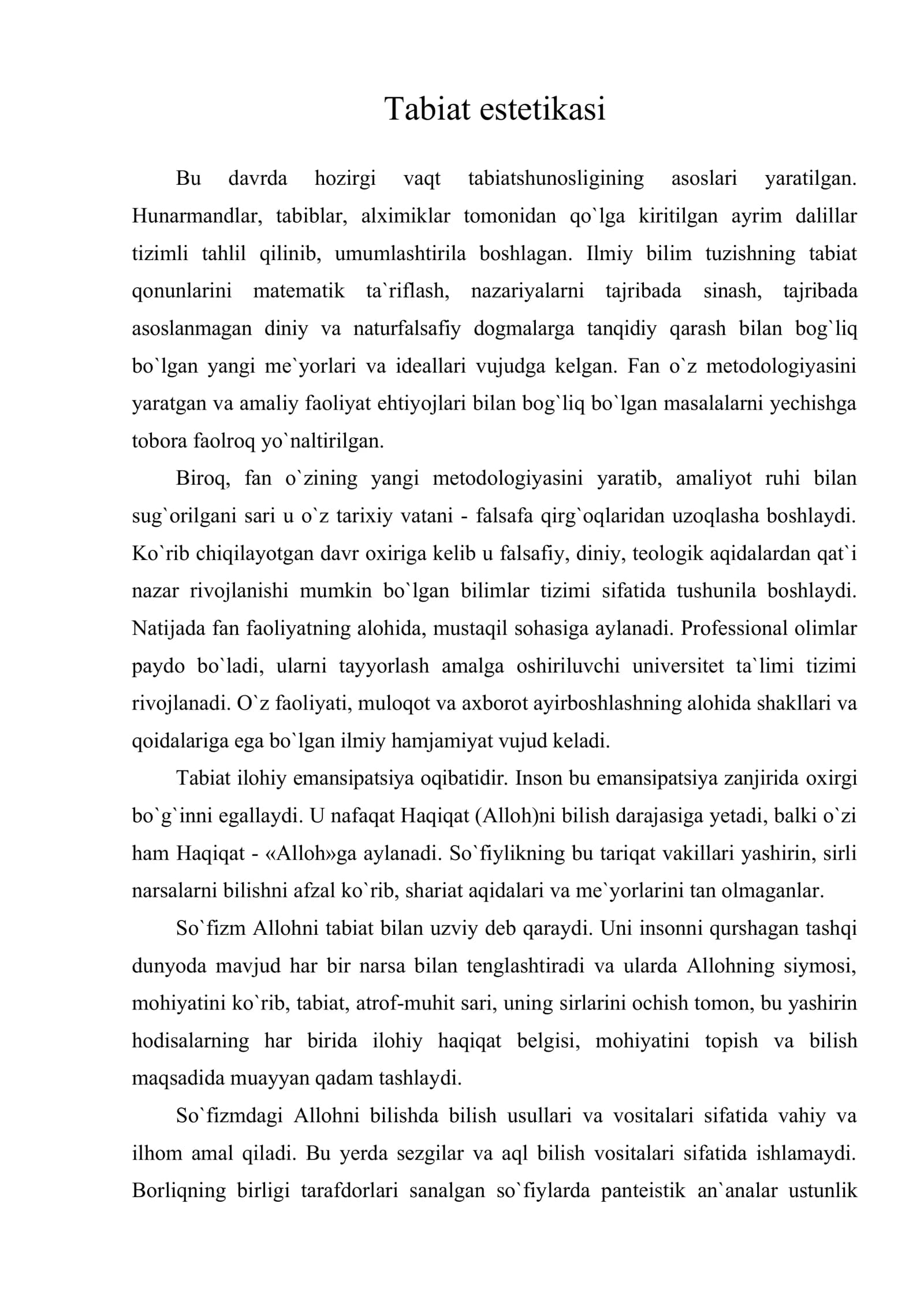 Tabiat estetikasi