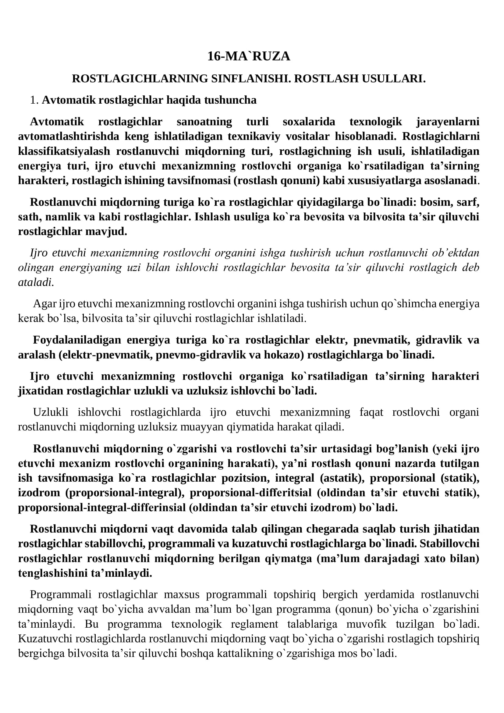 Avtomatik rostlagichlar