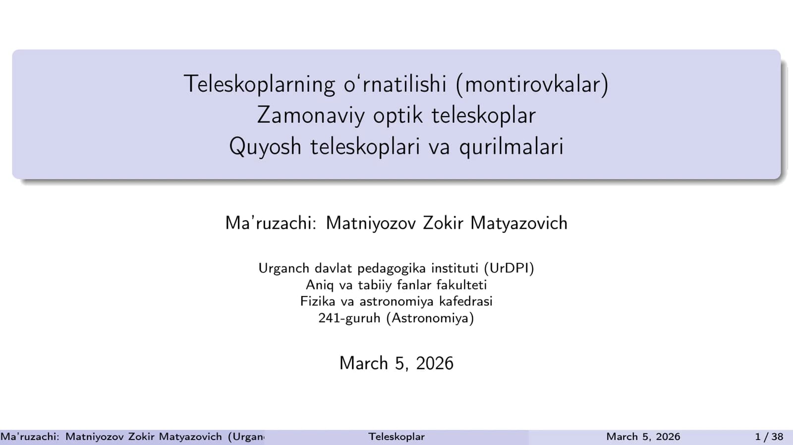 Teleskoplarning o‘rnatilishi (montirovkalar)