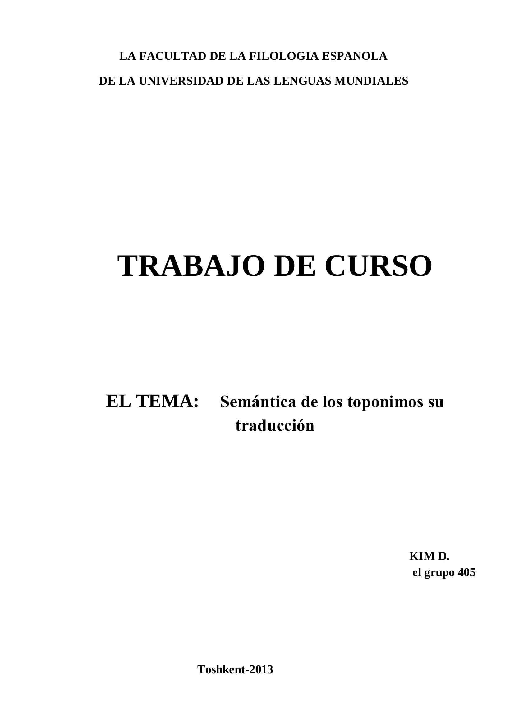 Semántica de los toponimos su traducción