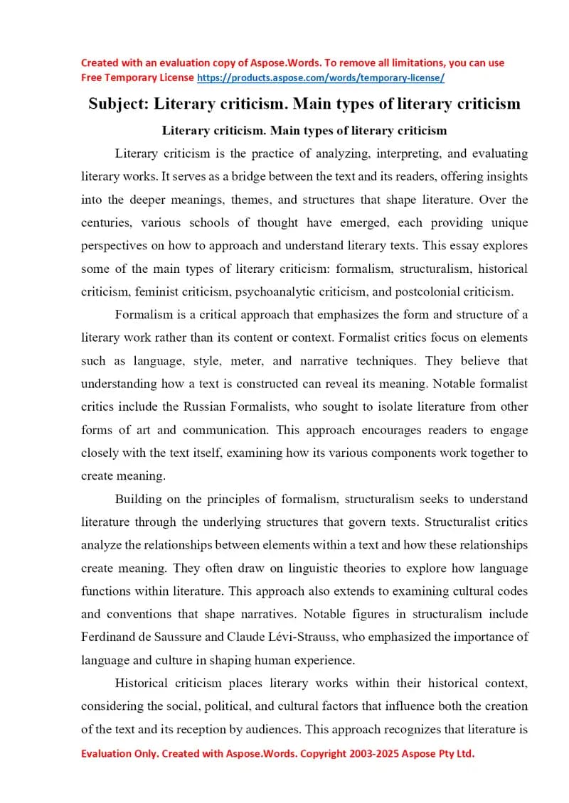 Literary criticism. Main types of literary criticism