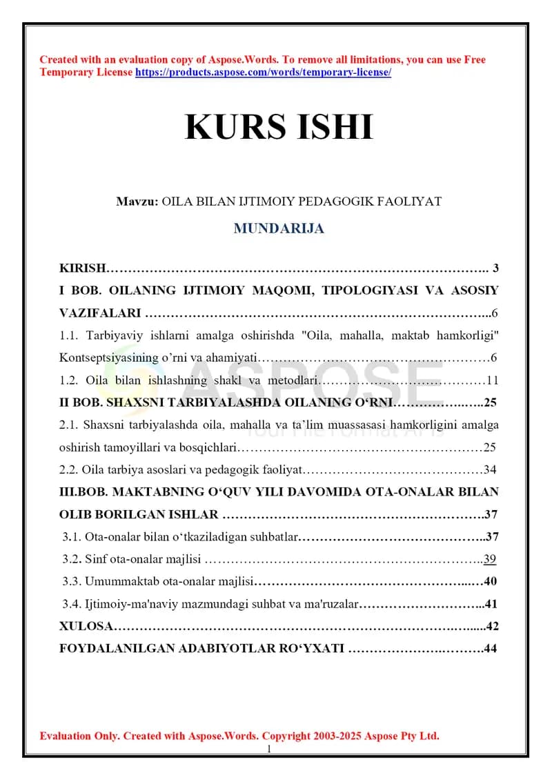 OILA BILAN IJTIMOIY PEDAGOGIK FAOLIYAT