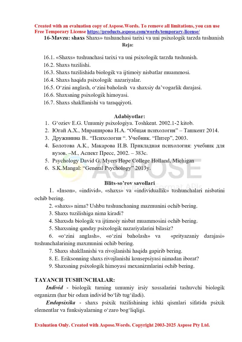 Shaxs «Shaxs» tushunchasi tarixi va uni psixologik tarzda tushunish