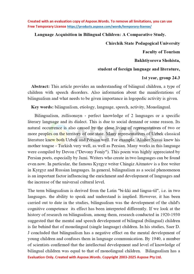 Language Acquisition in Bilingual Children: A Comparative Study
