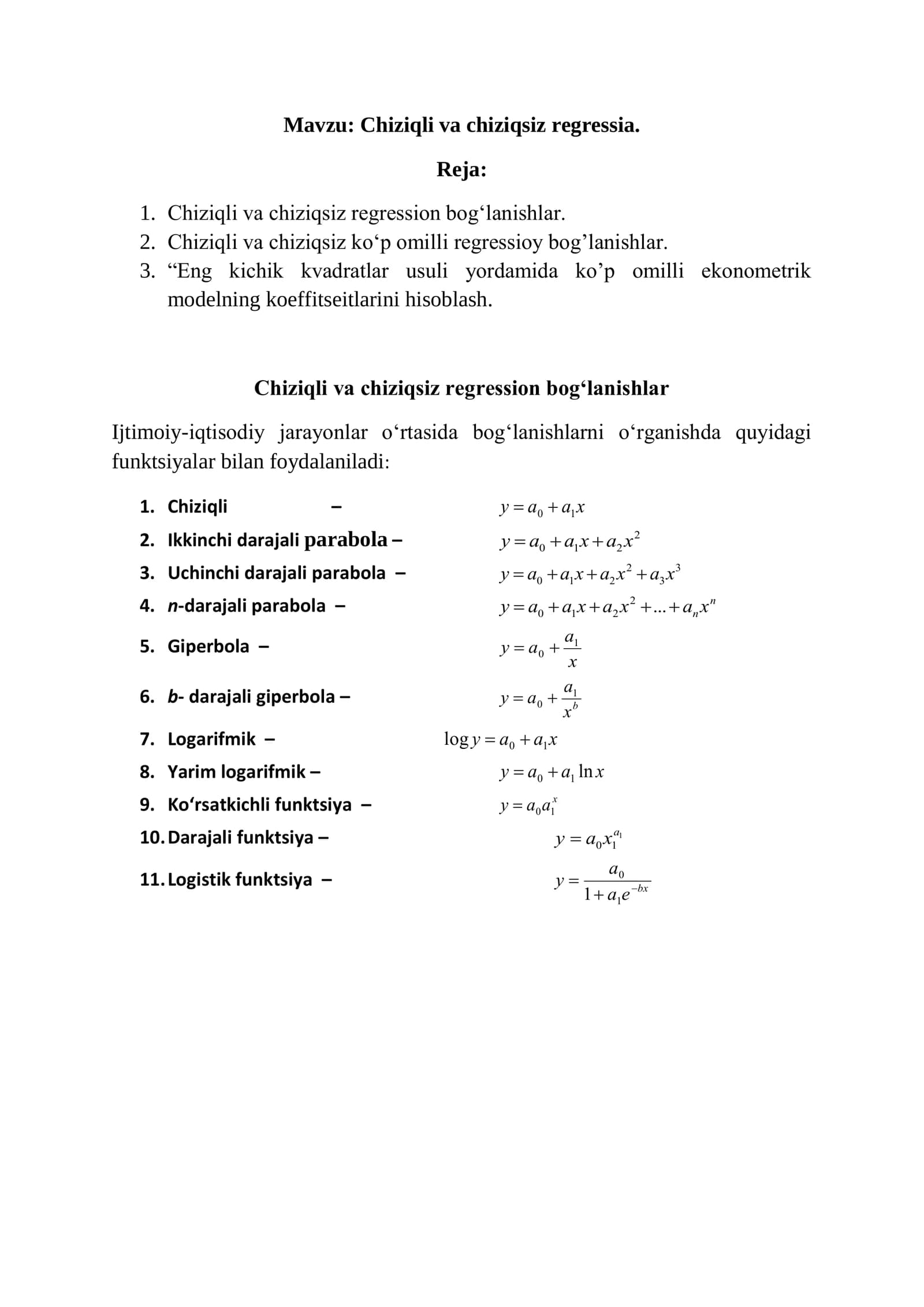 Chiziqli va chiziqsiz regressia