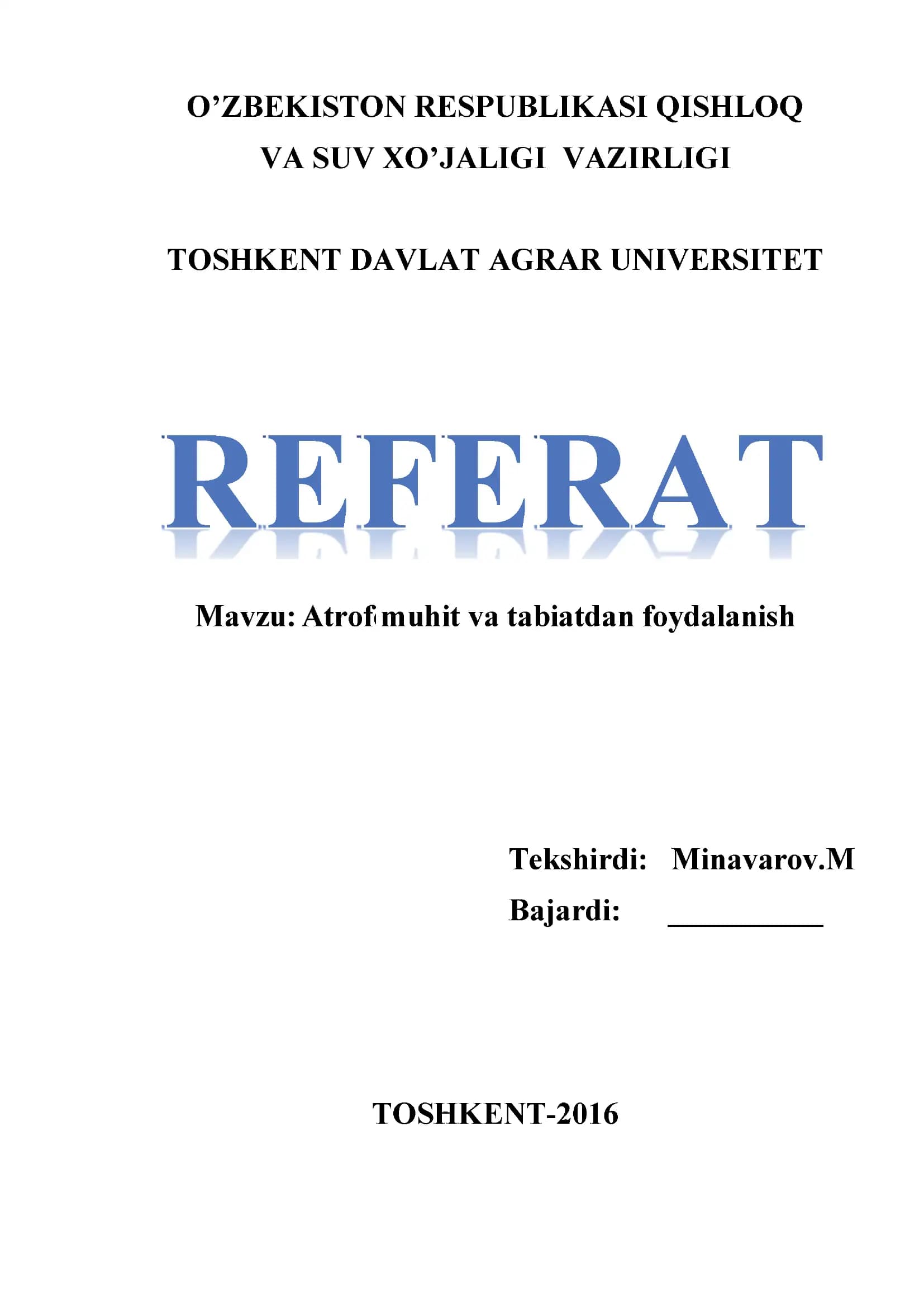Atrof muhit va tabiatdan foydalanish