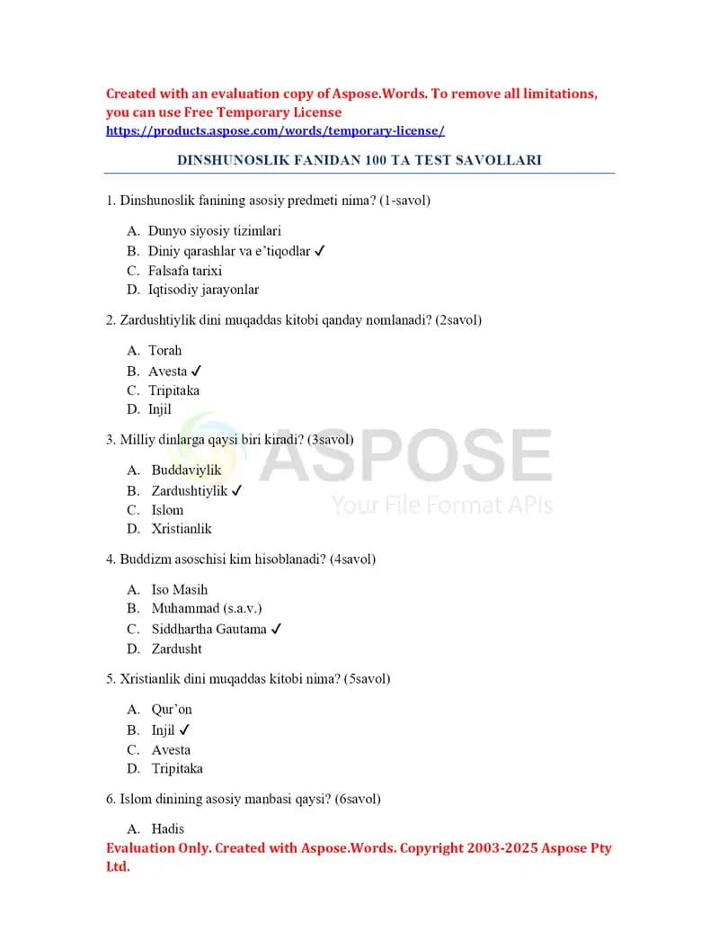 Dinshunoslik Test