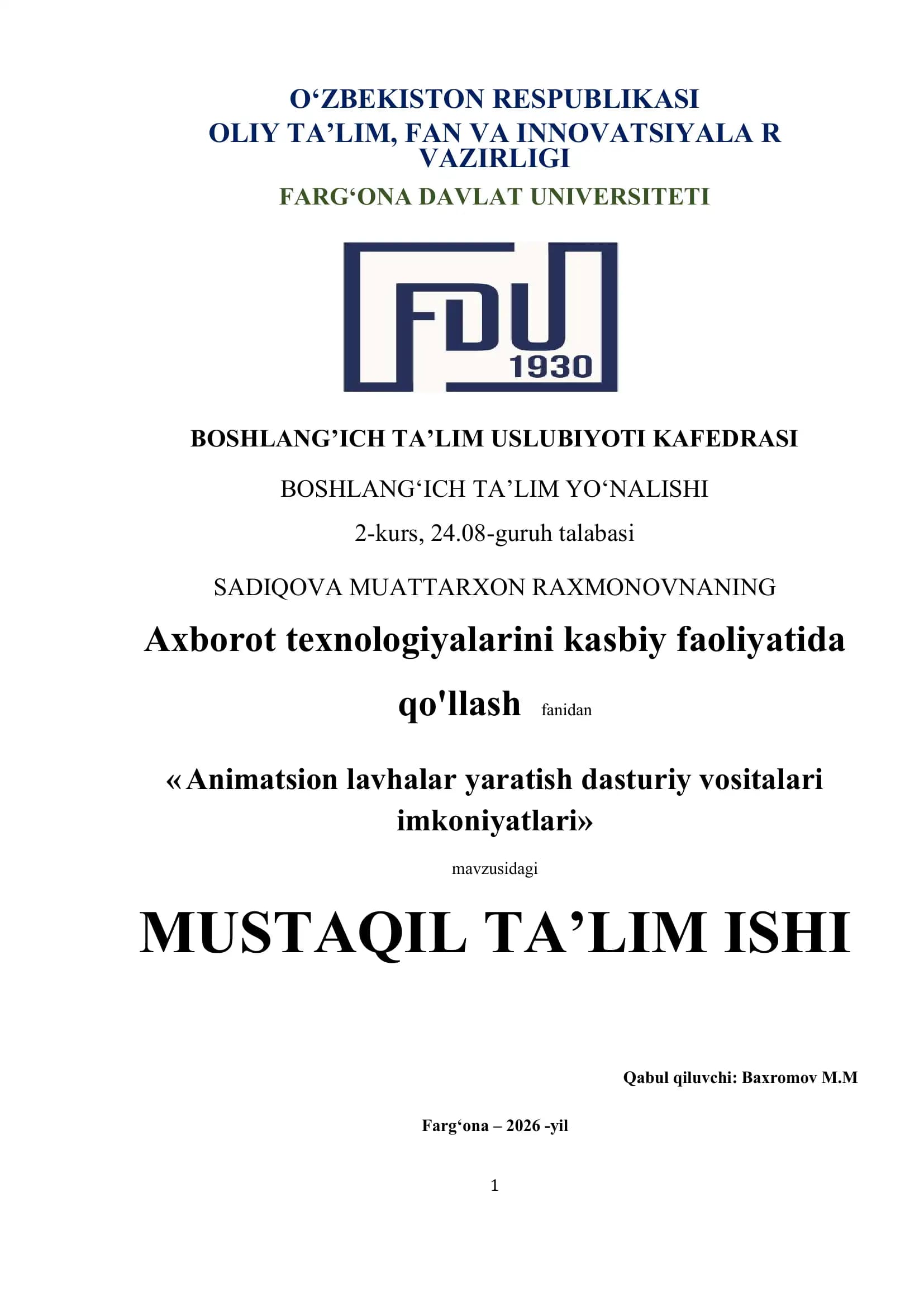 Animatsion lavhalar yaratish dasturiy vositalari imkoniyatlari