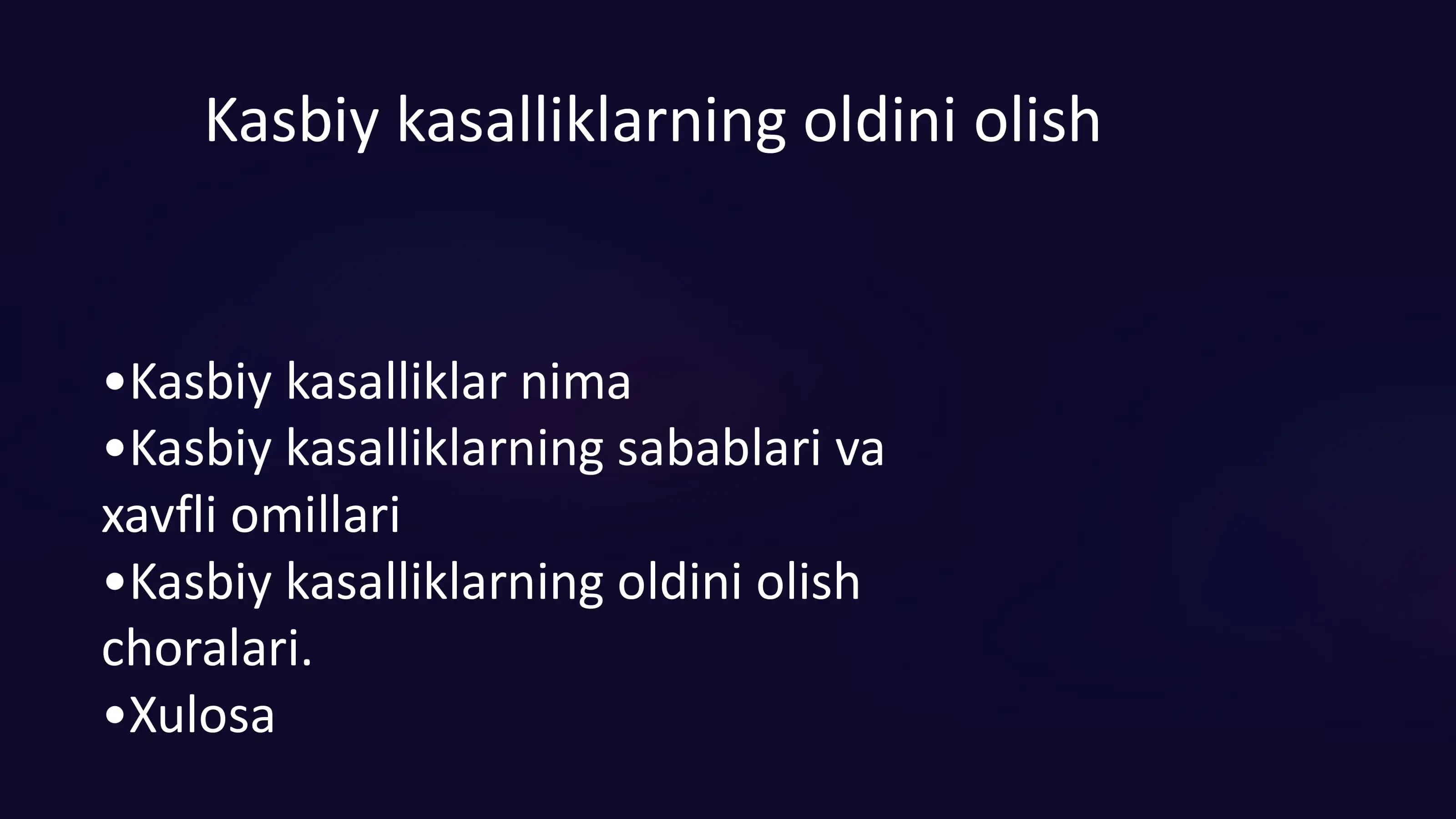 Kasbiy kasalliklarni oldini olish choralari